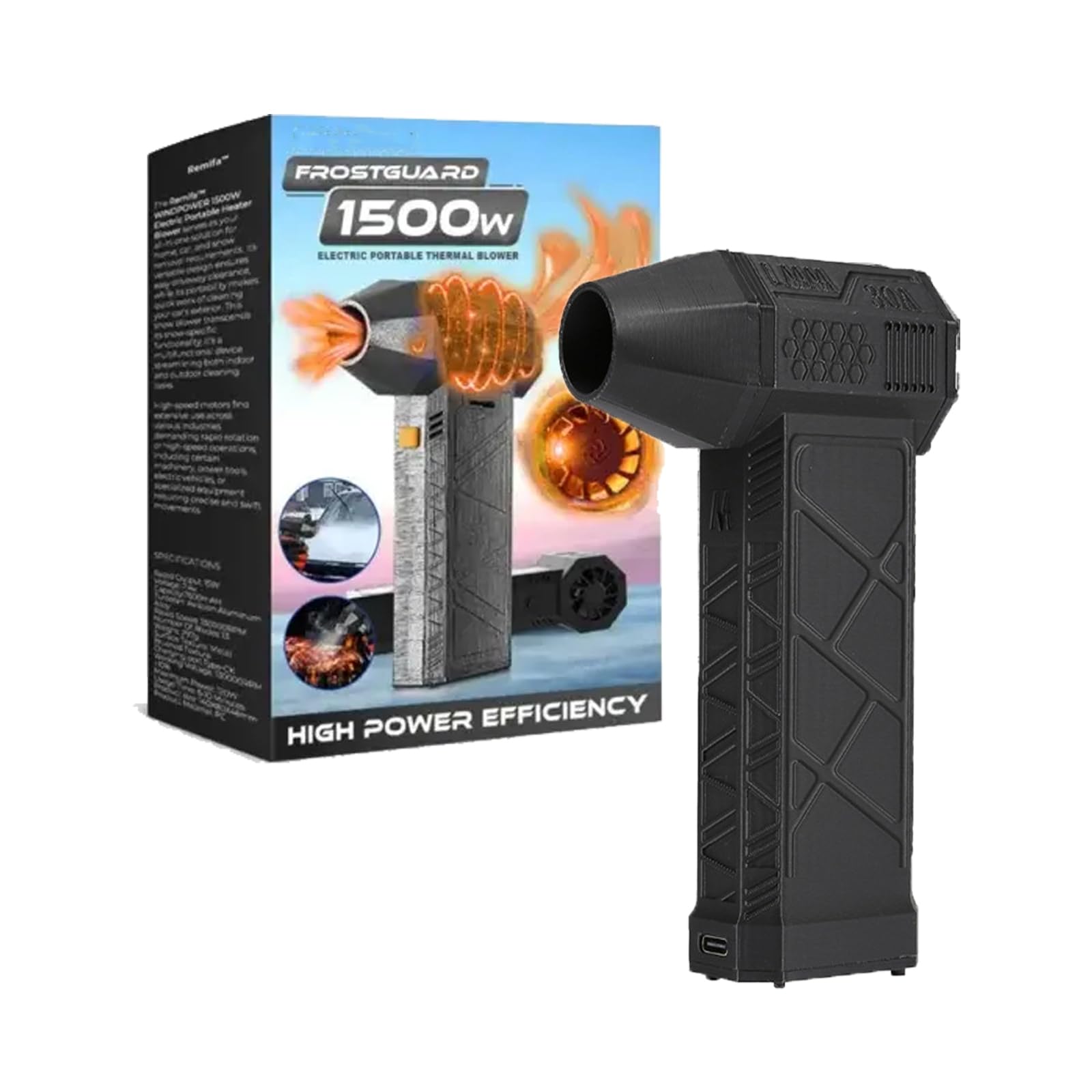 Frostguard 1500W High-Power Thermal Blower - Turbo Jet Fan & Car Dryer for Quick Vehicle Drying, Home Use & Detailing (Black) | Perfect for Car Wash, Garage, RV & Boat Cleaning