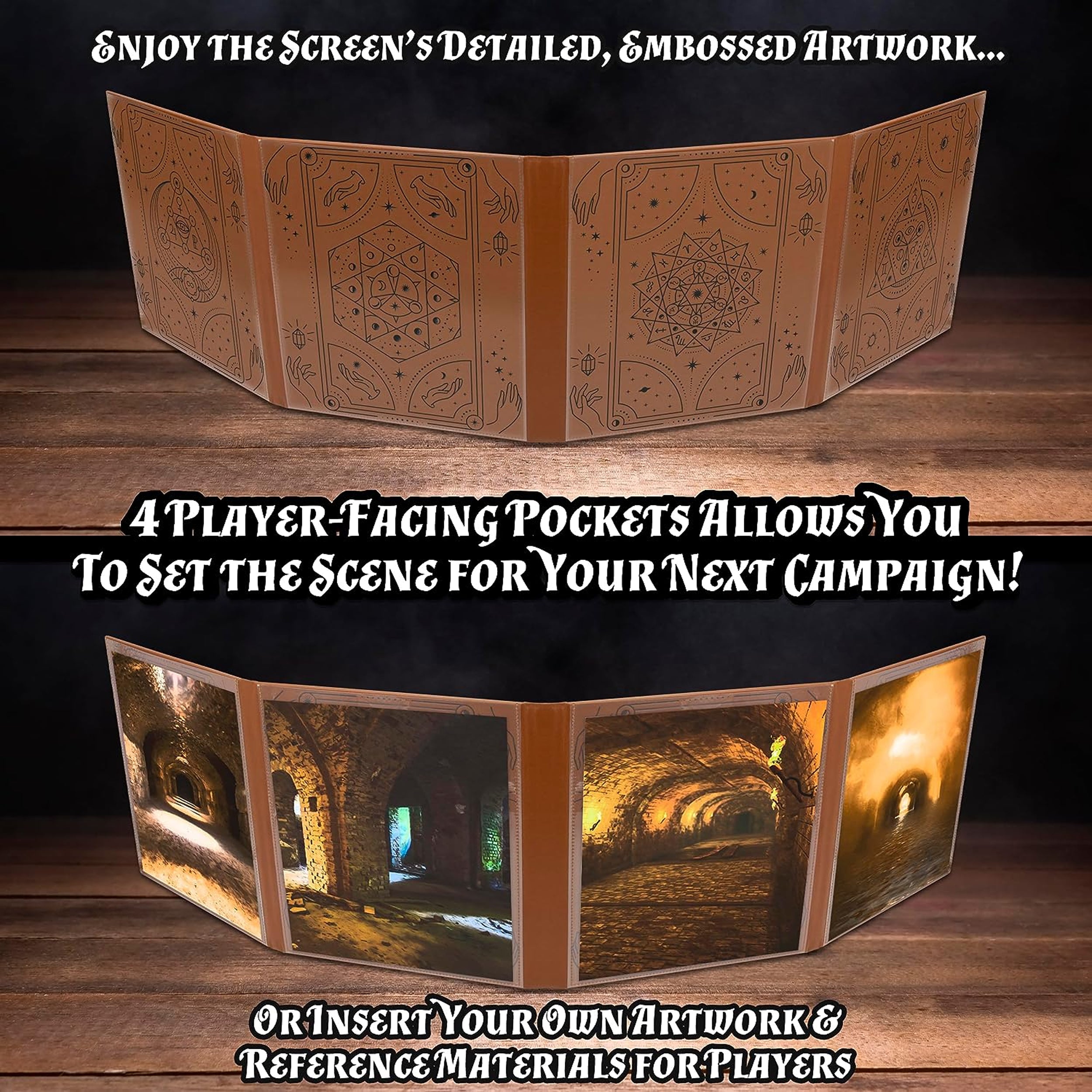 Premium Faux Leather Double-Sided DM Screen with 8 Pockets – Foldable Game Master Screen for Tabletop RPGs, D&D, and Role-Playing Games – Perfect for Dungeon Masters and Game Sessions (Inserts Not Included) – Ideal for Home Gaming, Conventions, and RPG Campaigns