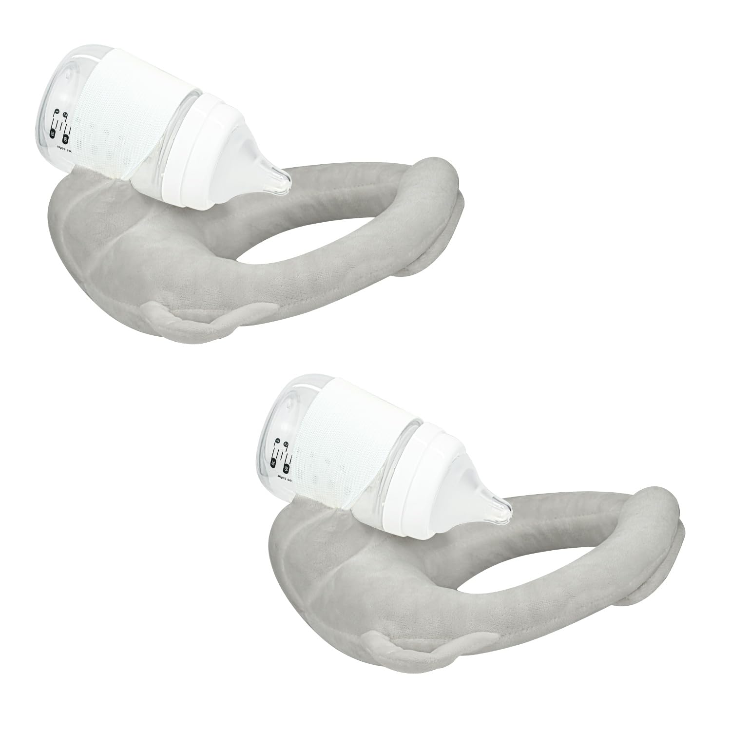 2 Pack Hands-Free Self Feeding Baby Bottle Holder - Adjustable Baby Bottle Propper with Side Handles for Twins, Gray | Perfect for Newborns, Infants & Toddlers During Feeding Time, Travel & Playtime