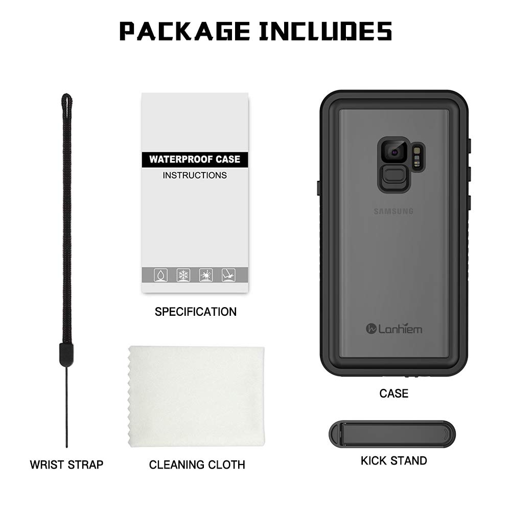 **Lanhiem Rugged IP68 Waterproof Case for Samsung Galaxy S9 – Shockproof, Dustproof with Built-in Screen Protector – Full Body Protection (Black/Gray) – Ideal for Outdoor, Work & Extreme Activities**