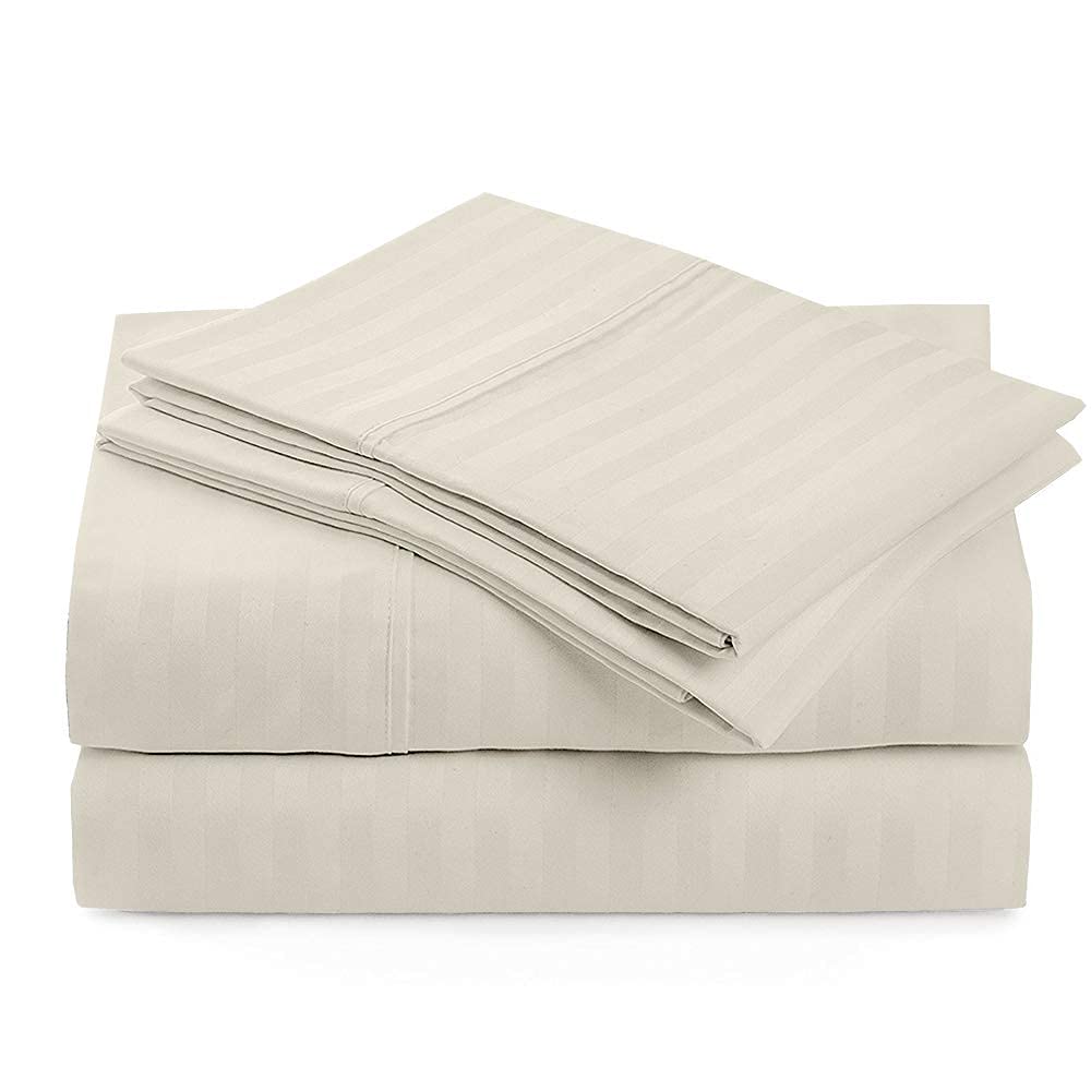 800 Thread Count 5-Piece Split Queen Sheet Set - 100% Egyptian Cotton, Ivory Stripe - Fitted Sheet with 18