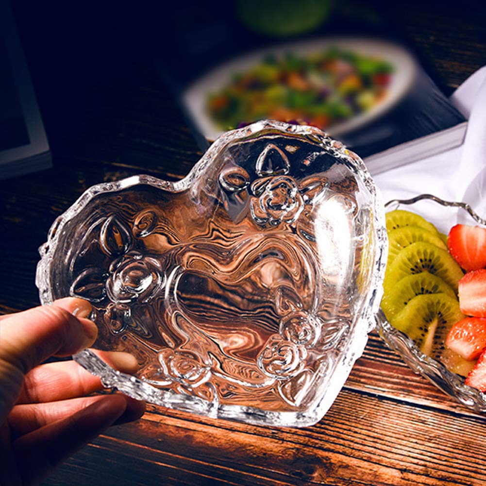 2PCS Clear Glass Heart Bowls for Fruit, Dessert & Salad - Kitchen & Cafe Use