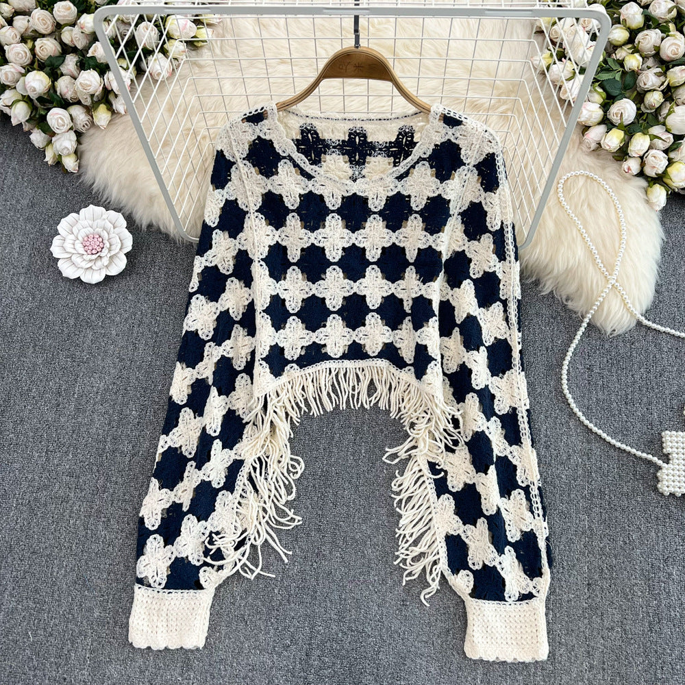 Stylish Round Neck Fringe Knit Cape Sweater for Women - Cozy Winter Layering Top 472 | Perfect for Casual Outings, Office Wear & Holiday Fashion