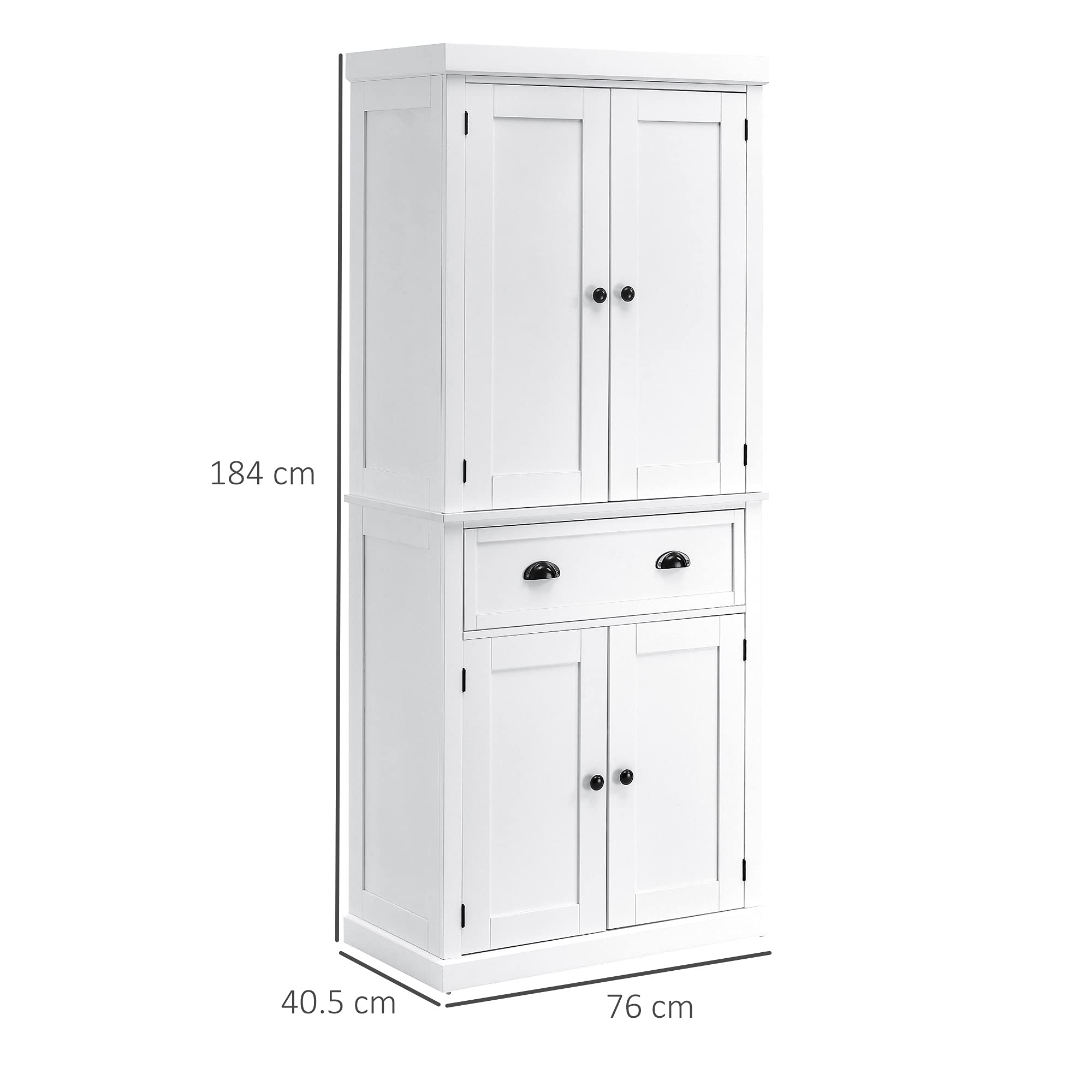 HOMCOM Freestanding Kitchen Cupboard - 72 Inch Tall Storage Cabinet with 4 Doors, Shelves & Drawer - White Colonial Style Pantry Organizer for Spices, Dishes & Kitchen Supplies - Perfect for Dining Room, Kitchen or Pantry Storage
