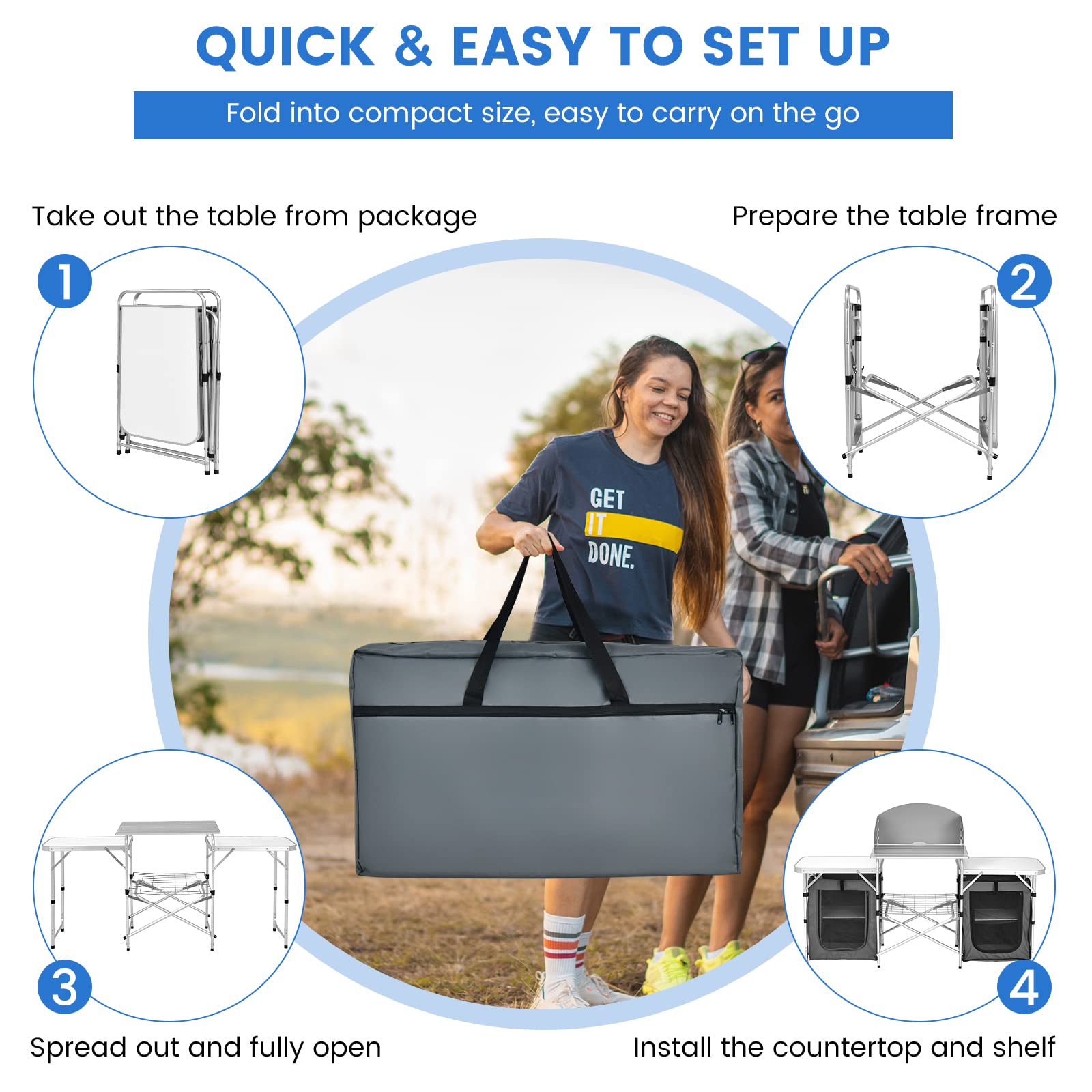 Tangkula 2-Tier Aluminum Folding Camping Table with Windscreen - Portable Outdoor Cooking Station with Storage Shelves & Carry Bag - Perfect for Camping, Picnics, BBQs, Beach Parties & Tailgating