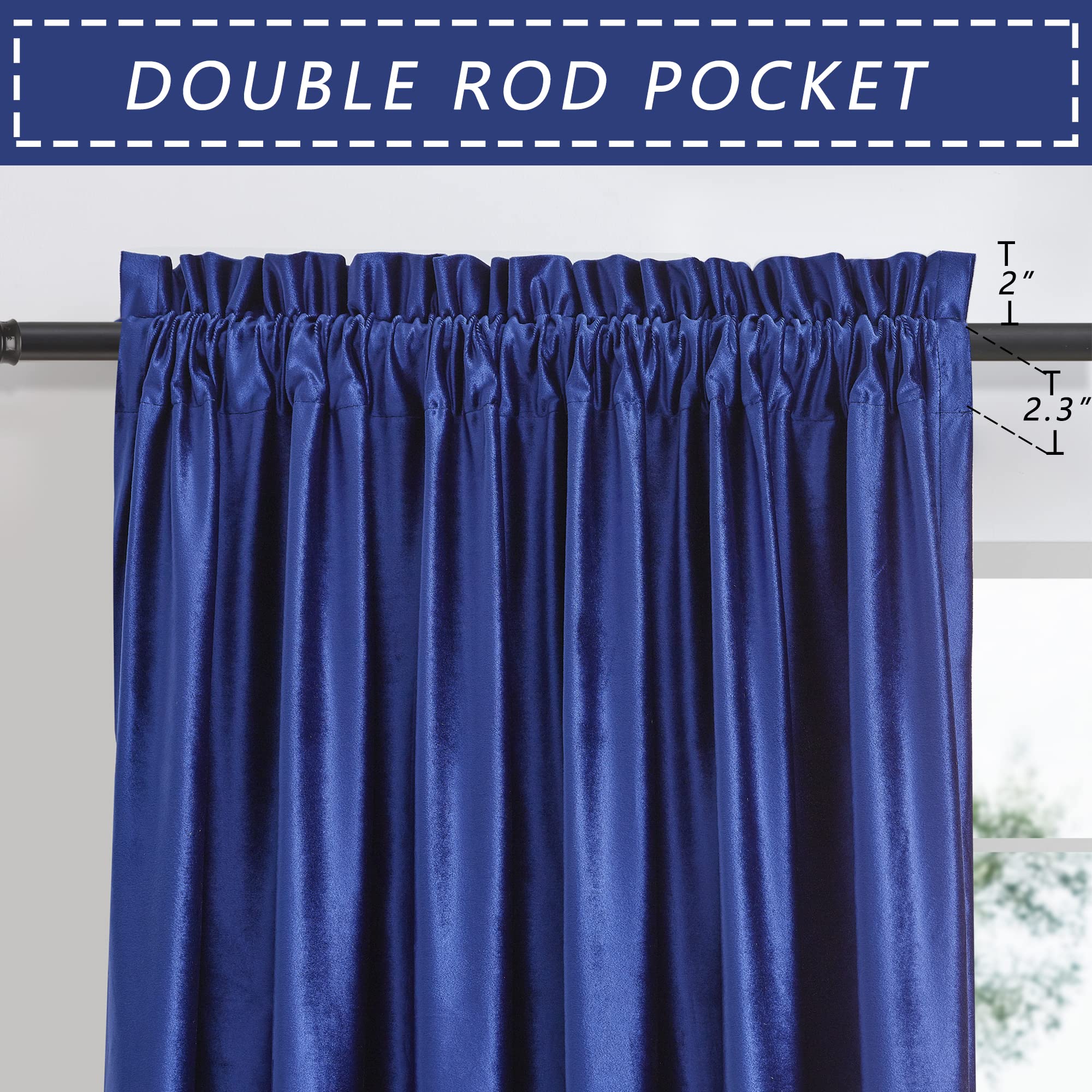 Premium Blackout Curtains 84 Inch - Velvet Rod Pocket Drapes for Living Room & Bedroom, Set of 2 Panels, Semi Room Darkening Window Treatment in PRIMROSE Blue | Home Decor, Noise Reducing, Thermal Insulated for Better Sleep & Privacy