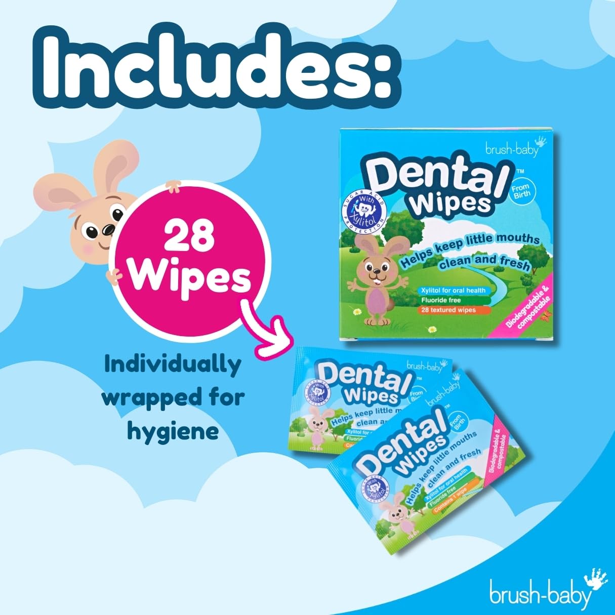 Organic Baby Teething Wipes for Infants & Toddlers (0-24 Months) - Natural Pain Relief, Tooth Decay Prevention & Fresh Breath - 28 Finger Dental Wipes for On-the-Go Soothing & Oral Care