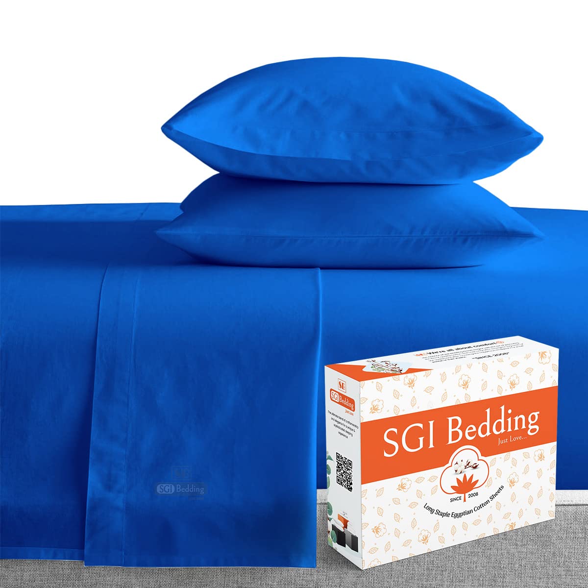 Luxury 600 Thread Count Egyptian Cotton Queen Sheet Set - Ultra Soft & Smooth 4-Piece Bedding for Queen Mattress in Solid Egyptian Blue | Perfect for Master Bedroom, Guest Room & Hotel Use