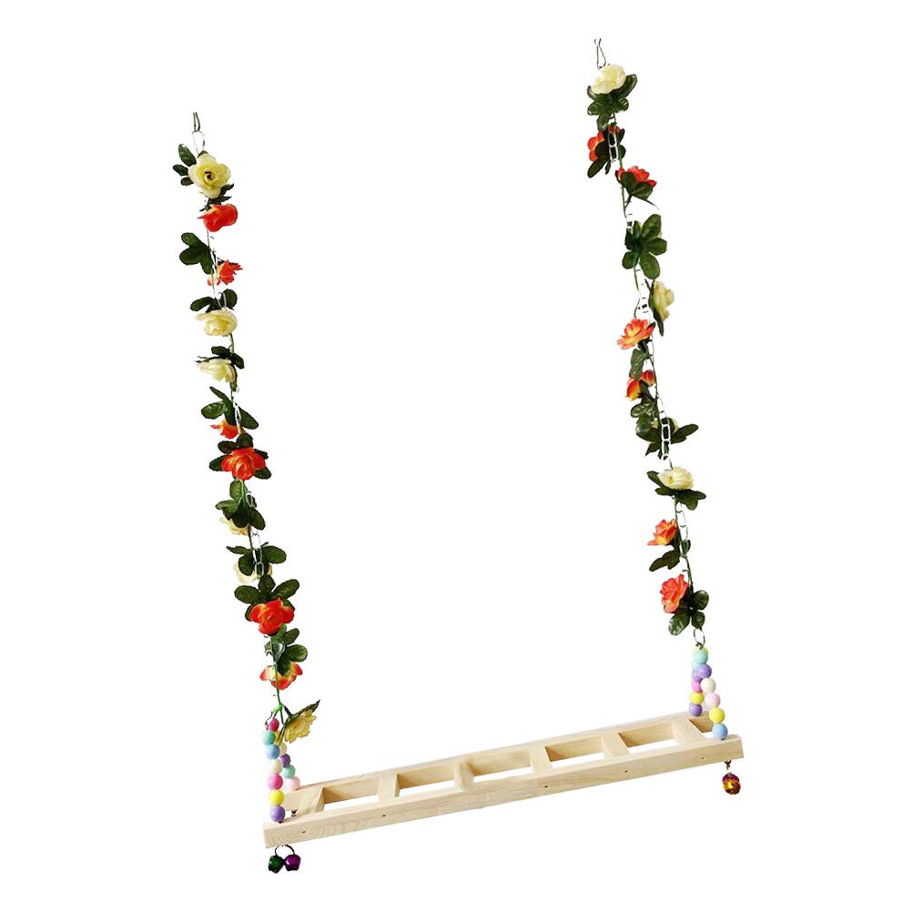 Baluue Large Wooden Bird Swing Stand - Chew Toy for Parrots, Cockatiels & Large Birds - Stainless Steel Cage Accessory for Play & Exercise - Perfect for Parrot Cages & Aviaries