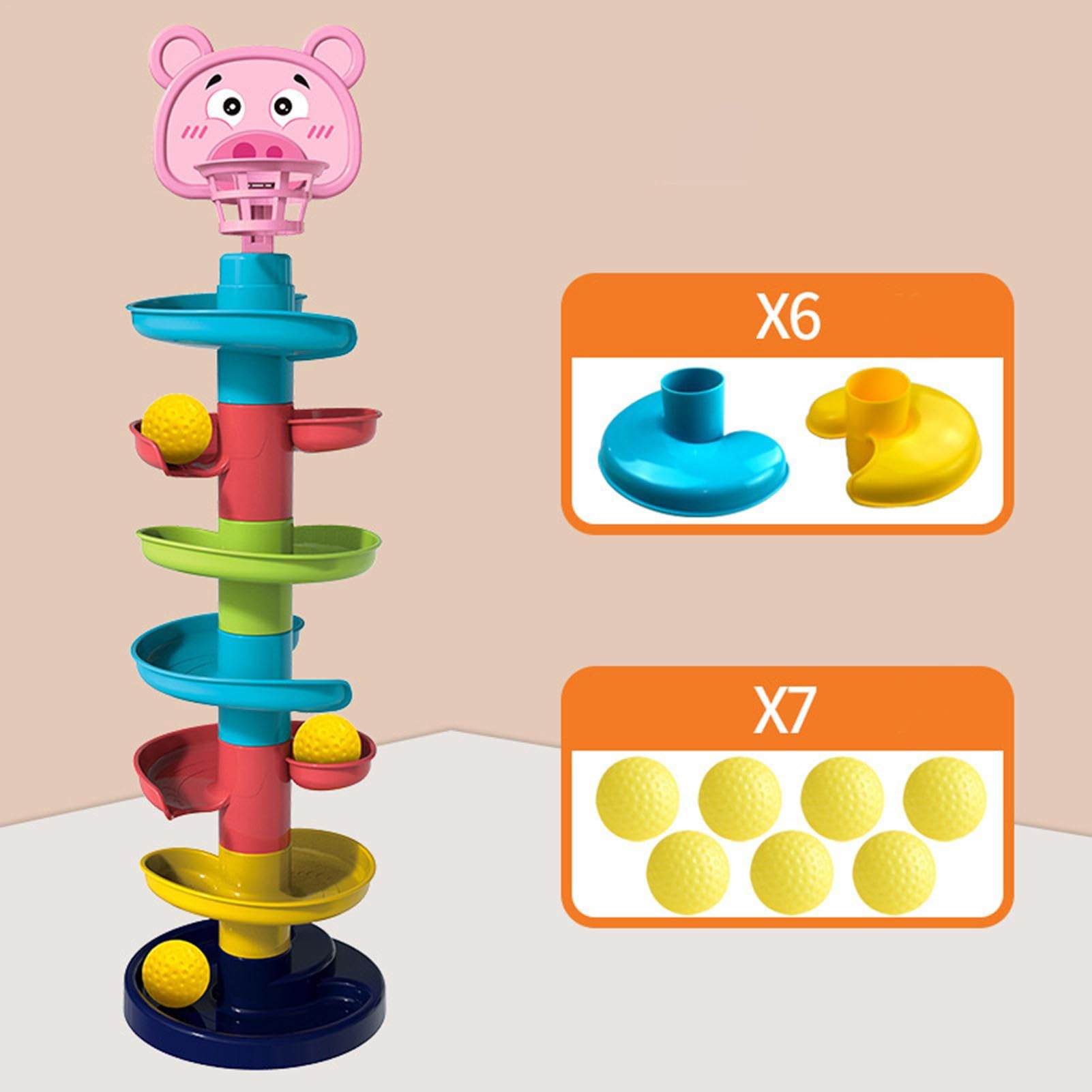 7-Layer Swirl Learning Tower Toy with Yellow Balls | Montessori Educational Ball Drop Toy for Toddlers & Baby Boys | STEM Sensory Play for Early Childhood Development