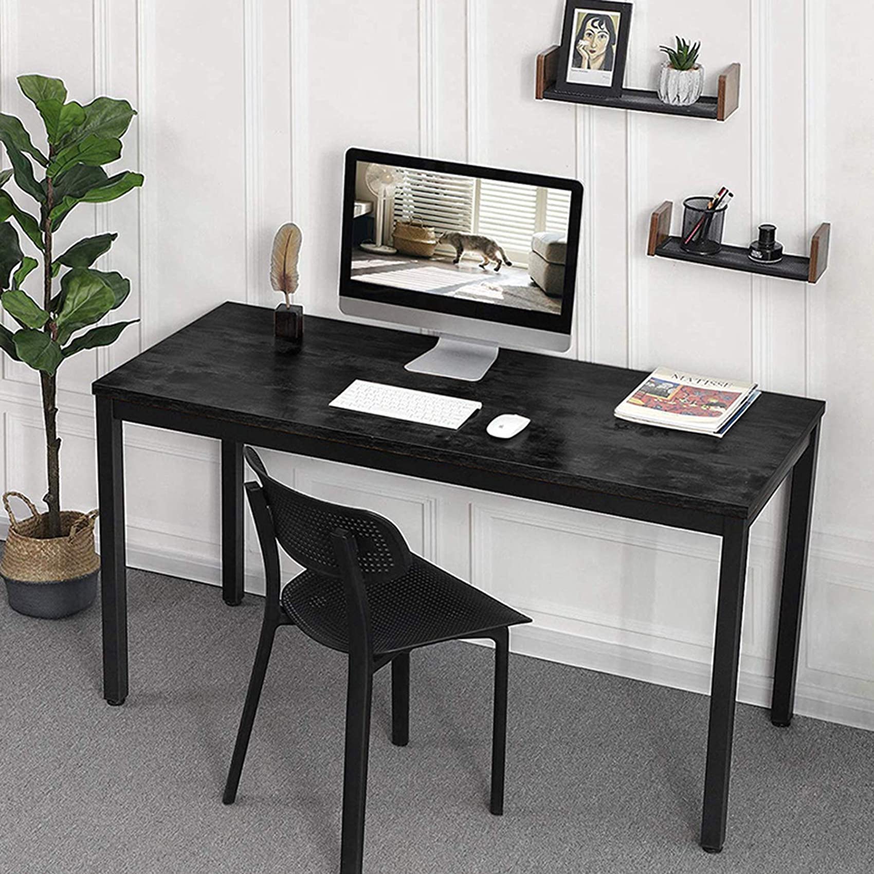 MTDHKX 55 Inch Modern Simple Style Computer Desk - Sturdy Black Writing Desk for Home Office, Gaming & Study | Home, Office & Dorm Room Workspace Solution