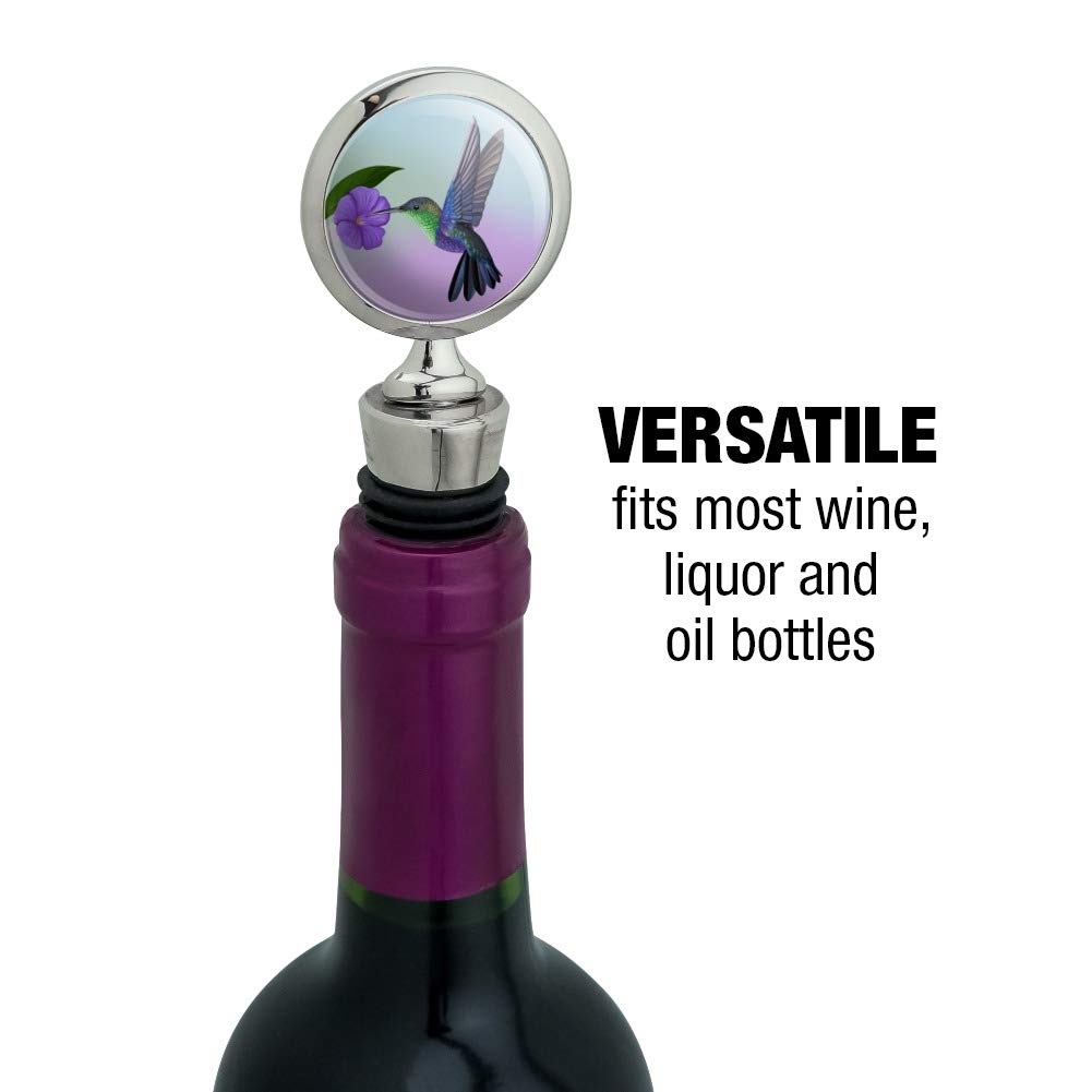 Hummingbird Crowned Woodnymph Purple Violet Wine Bottle Stopper - Elegant Glass Wine Cork for Red & White Wines - Perfect for Dinner Parties, Weddings & Home Bars