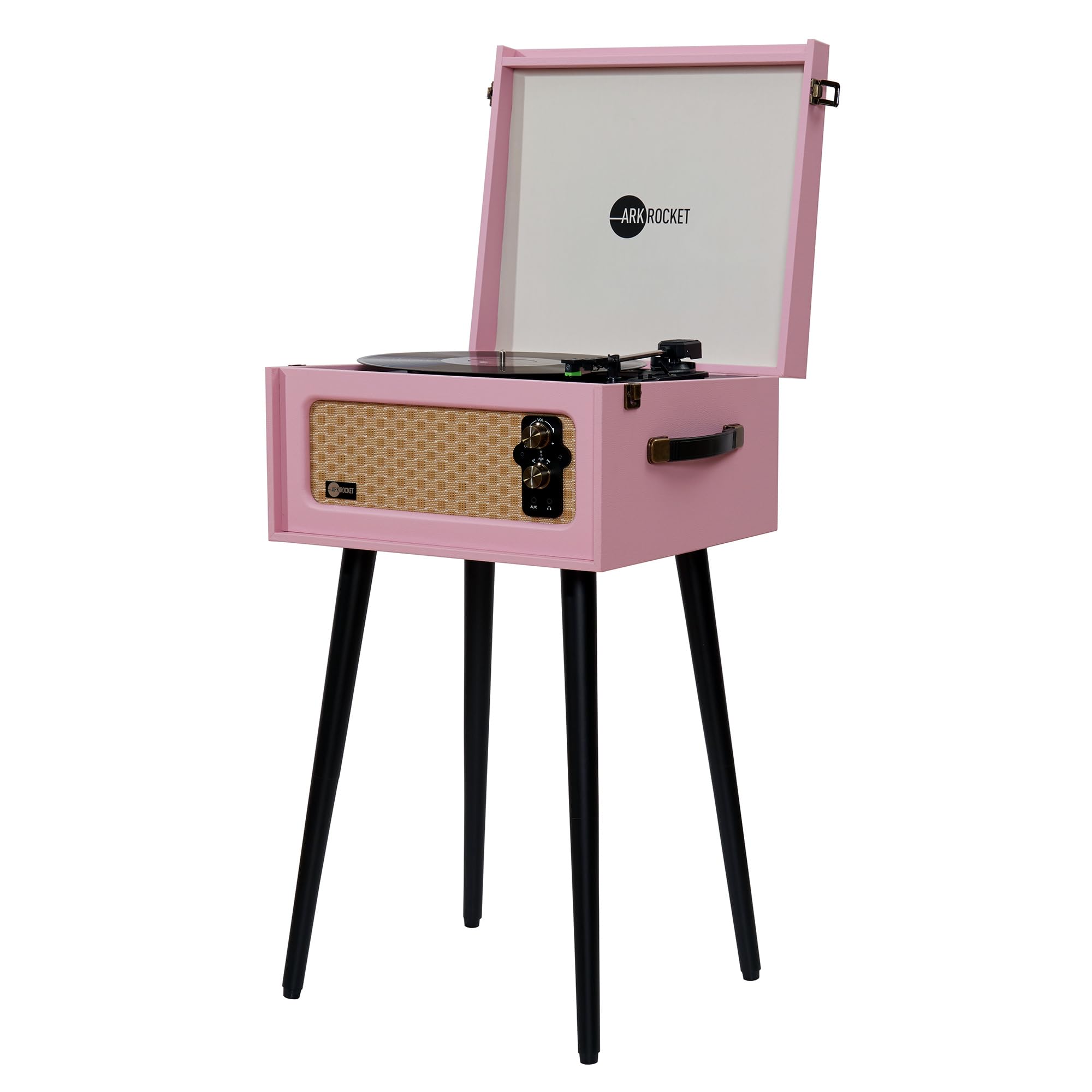Arkrocket Discovery 3-Speed Bluetooth Vinyl Record Player - Retro Wireless Turntable with Built-in Speakers, Removable Legs & AUX Input (Pink) | Perfect for Home Decor, Vintage Music Lovers & Gift Giving