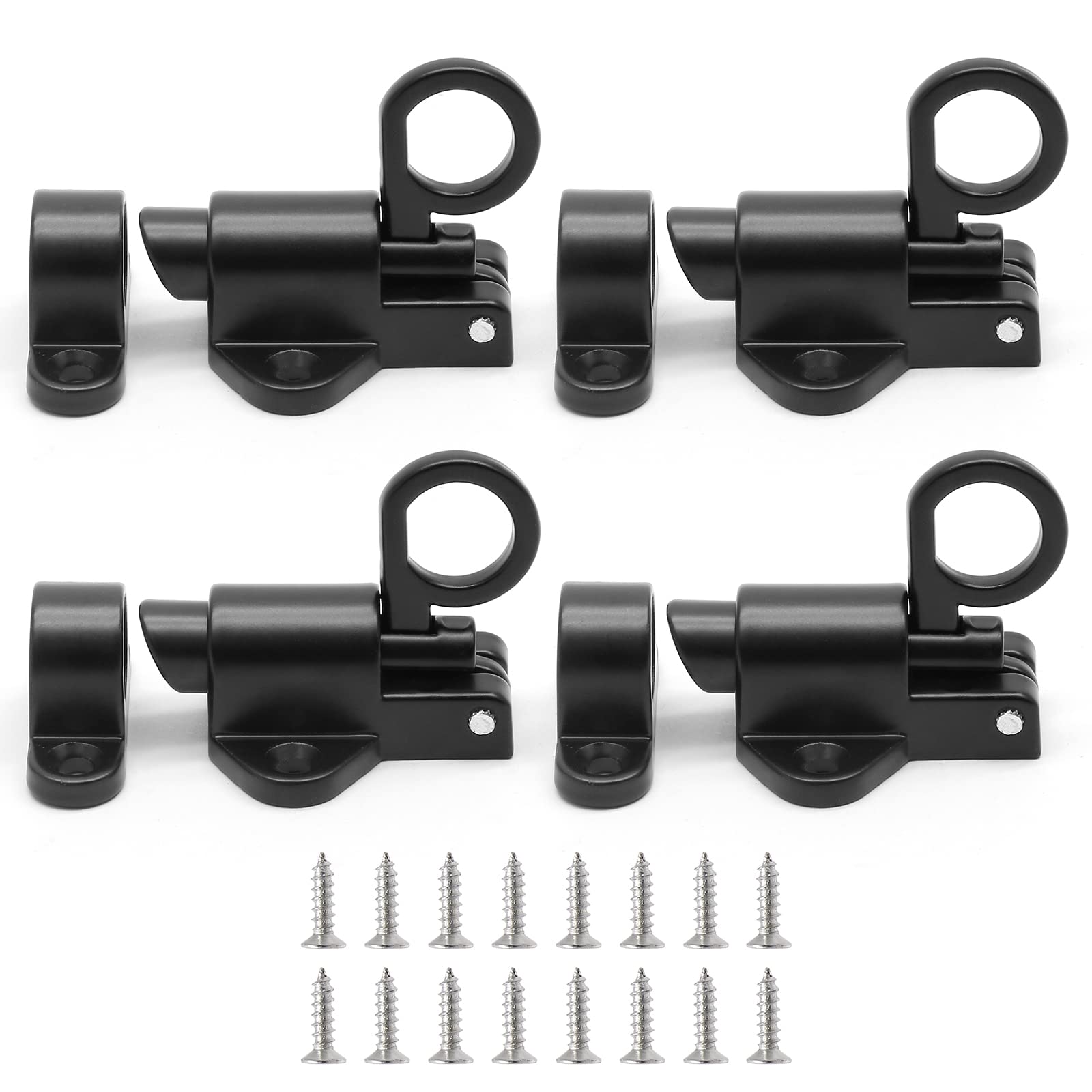 4-Pack Self-Closing Door Latches - Heavy Duty Spring Loaded Bolt Latch with Security Pull Ring - Automatic Window, Shed & Gate Door Lock (Black) - Ideal for Home Security, Barns, Storage Units & Outdoor Buildings