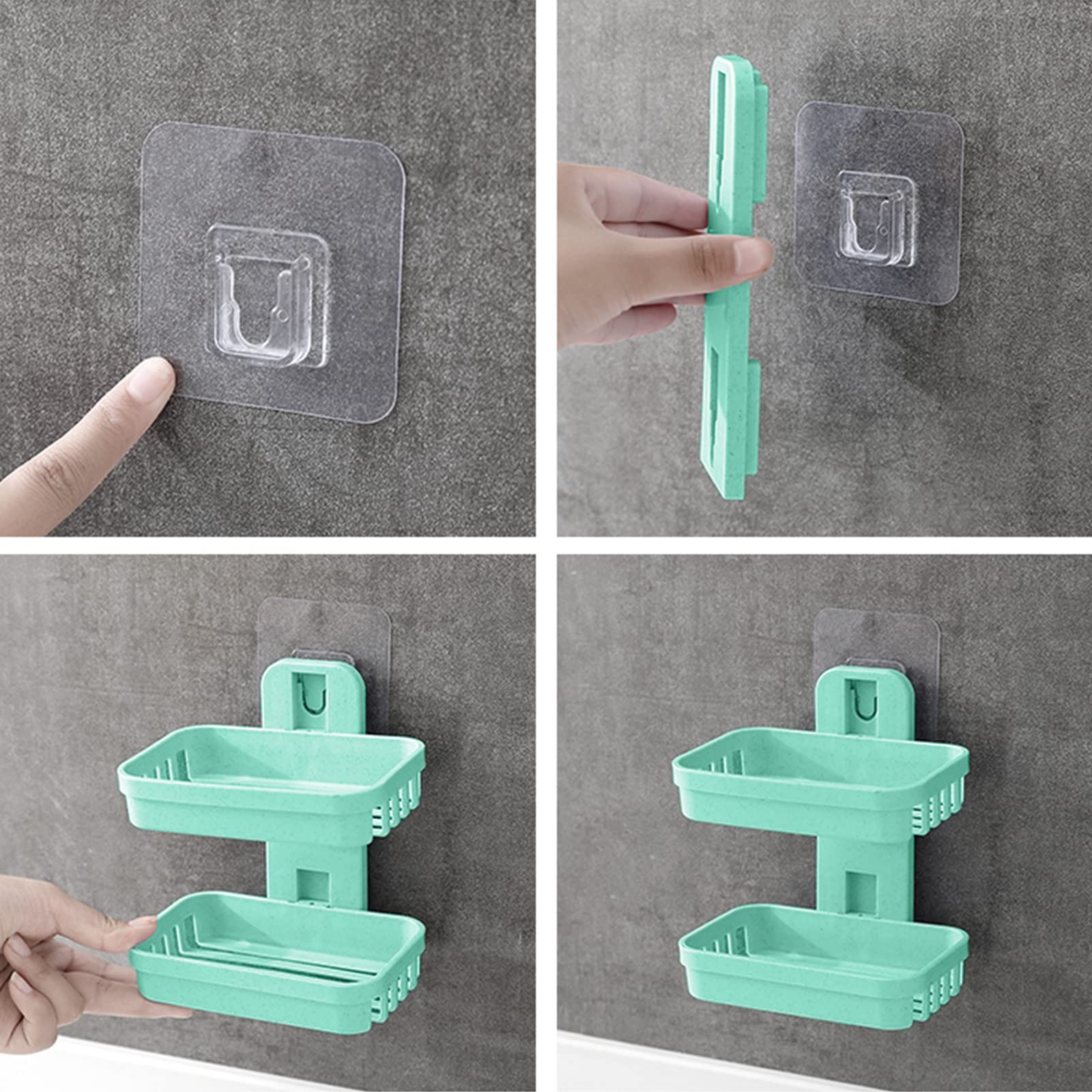 Wolpin Wall Mounted Soap Dish Holder - Double Layer Plastic Soap Stand for Bathroom & Kitchen Sink, Magic Stickers Included (1-Pack, Random Color) - Perfect for Small Spaces, RVs & Dorm Rooms