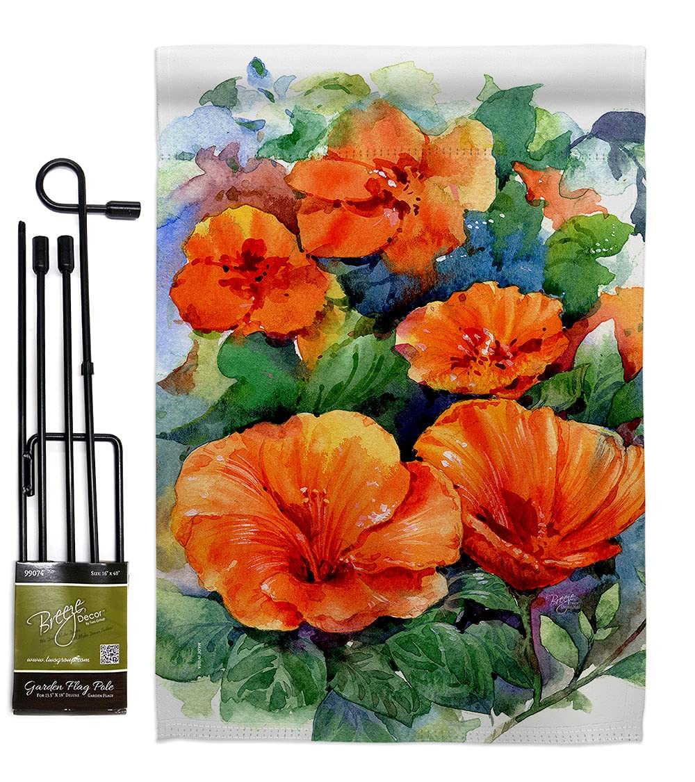 Floral Hibiscus Garden Flag Set - Double-Sided Spring Decor for Yard & House