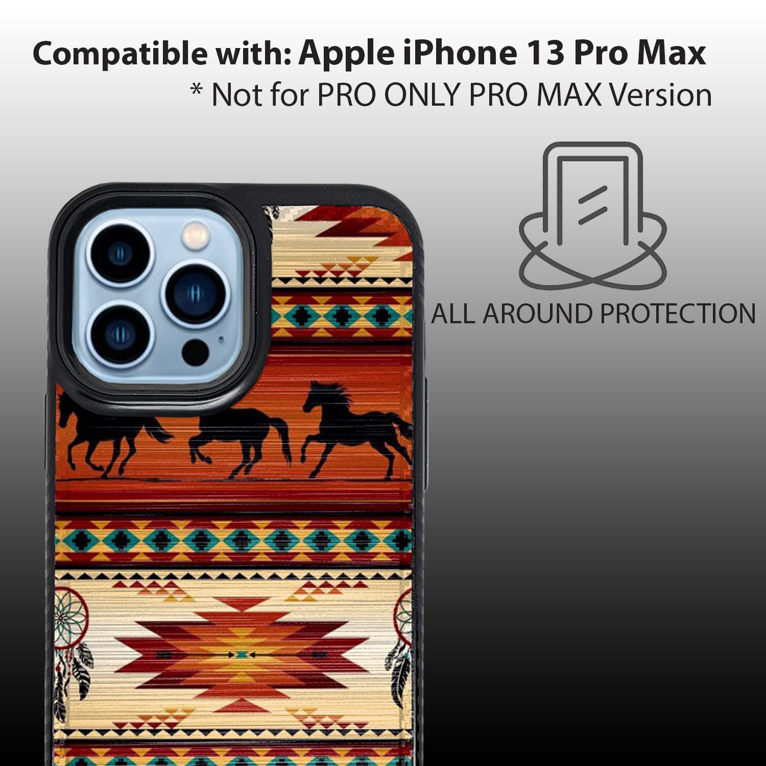 Premium Brushed Armor Dual Layer Case for Apple iPhone 13 Pro Max - Western Horse Tribal Design, Shockproof & Scratch Resistant Protective Phone Cover - Perfect for Outdoor Adventures, Travel & Daily Use