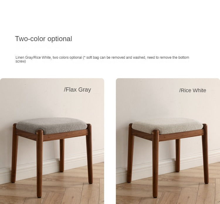 Premium Black Walnut Solid Wood Square Makeup Stool - Durable Vanity Seat with Storage for Bedroom, Bathroom & Dressing Room - Natural Wooden Stool for Makeup Table, Vanity Desk & Dressing Area