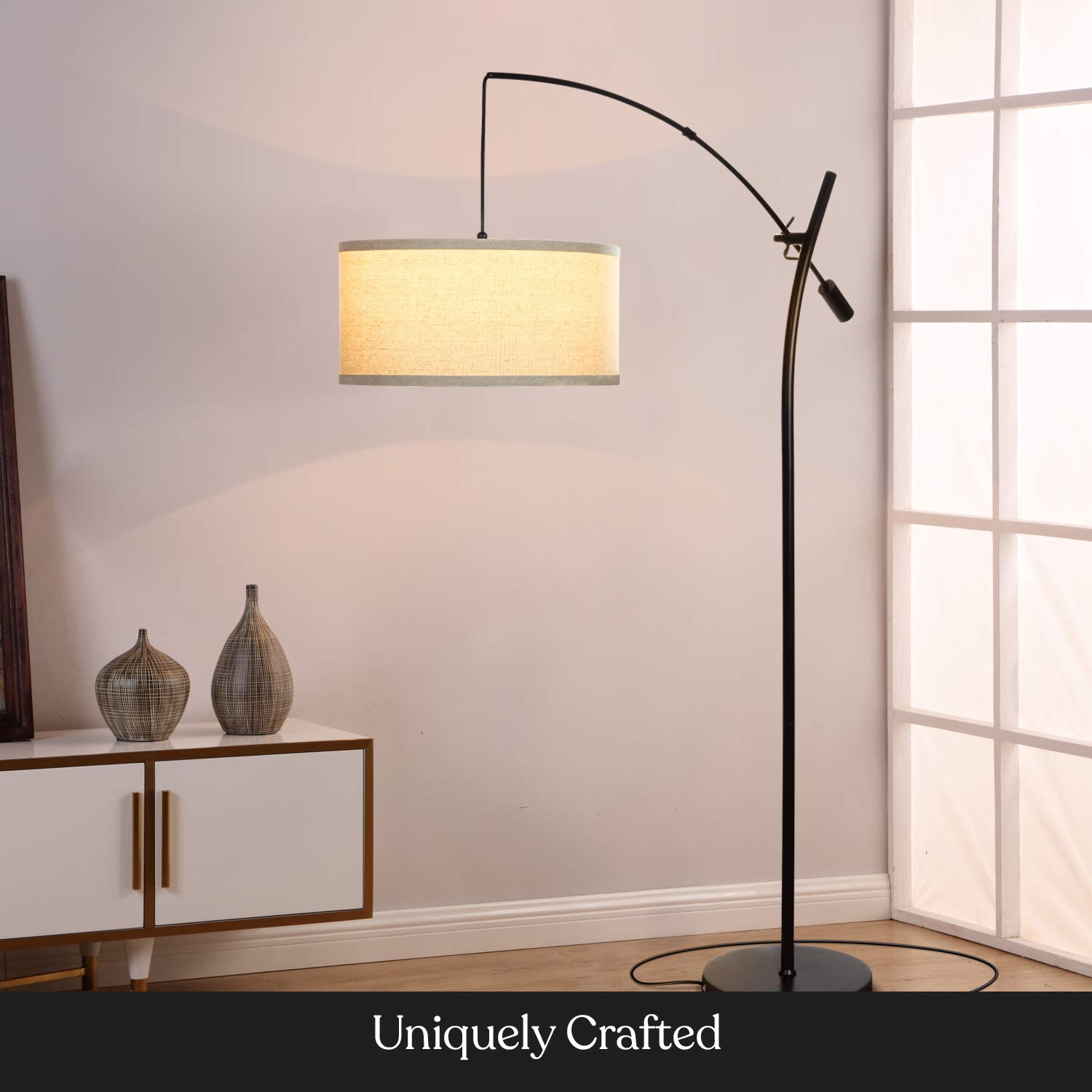 Brightech Grayson LED Arc Floor Lamp - Adjustable Modern Standing Light for Office, Living Room & Bedroom - Industrial Style Tall Lamp with Flexible Arm for Reading & Task Lighting - Black - Perfect for Home Office, Study Nook & Cozy Reading Corners