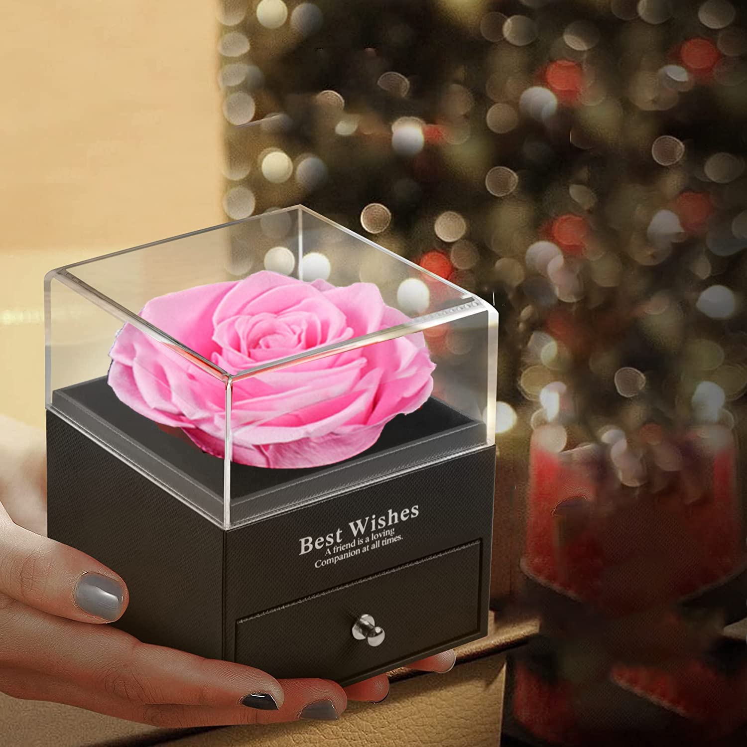 Enchanted Real Rose Jewelry Gift Box with Ruby Rose Brooch - Handmade Eternal Preserved Rose for Women, Wife, Girlfriend, Mom - Perfect for Valentine's Day, Anniversary, Birthday & Mother's Day Gifts - Romantic Keepsake for Special Occasions