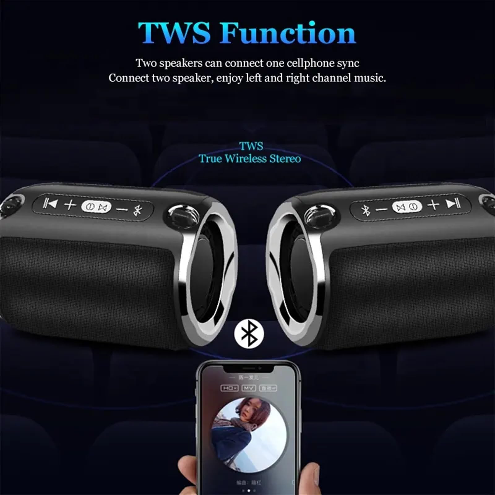 Portable Bluetooth Speaker with Wireless Subwoofer - Mini Waterproof Outdoor Speaker for Party, Travel, Beach & Camping - High Bass Wireless BT Speaker (Black)