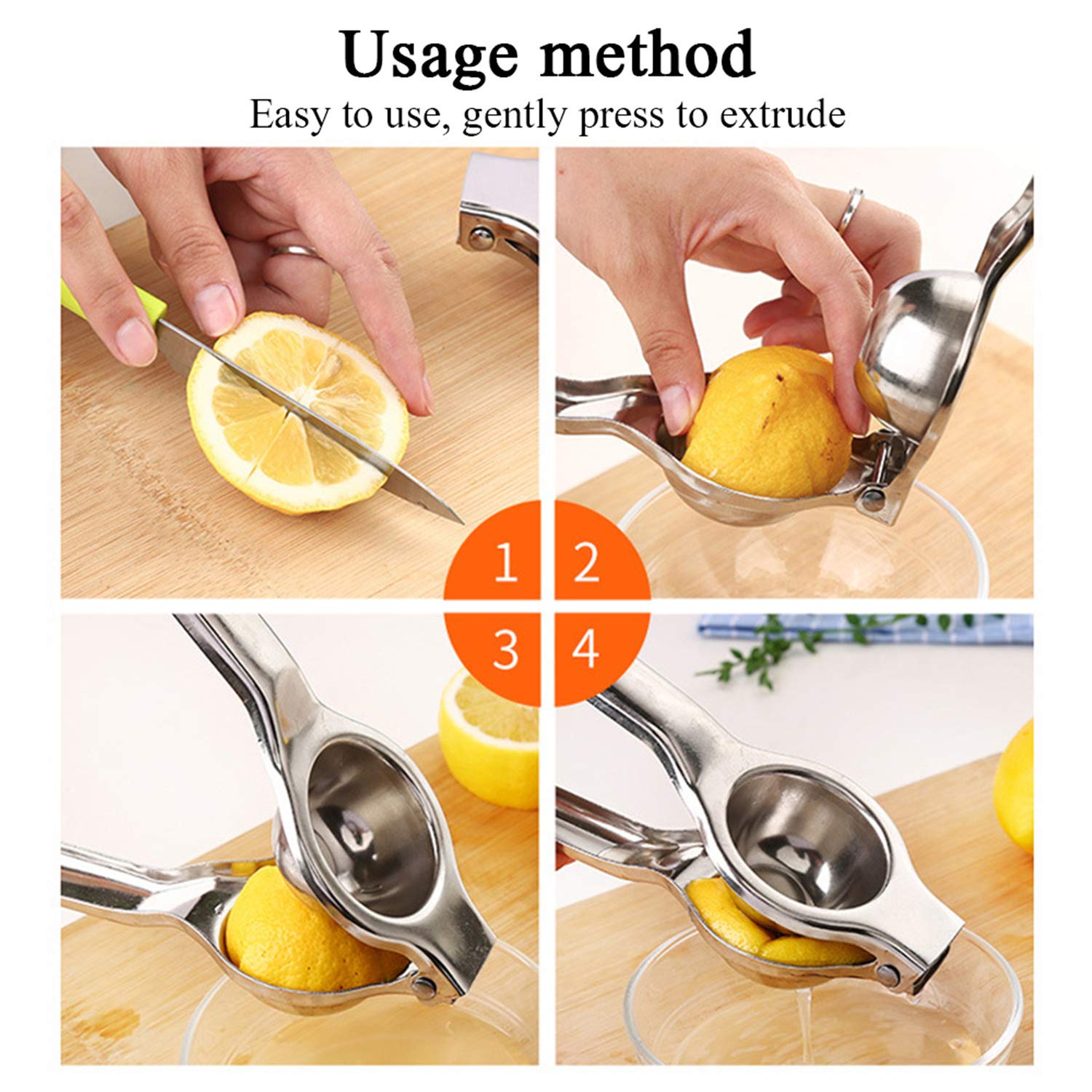 Stainless Steel Manual Lemon Juicer & Citrus Press - Handheld Lime Squeezer for More Fruit Juice Extraction - Perfect for Cocktails, Baking & Healthy Drinks (Silver)