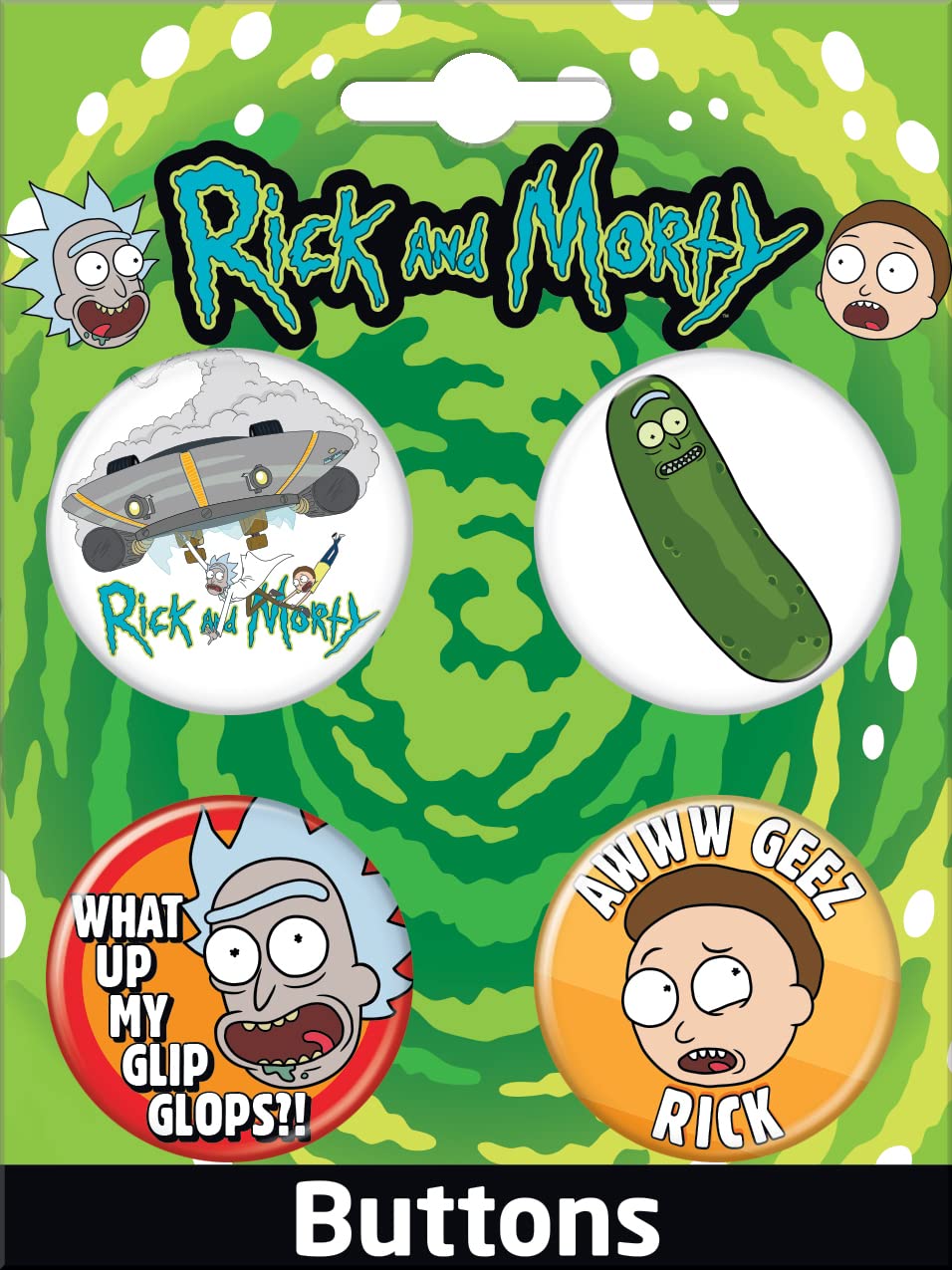 Rick and Morty 4-Piece Button Set - Officially Licensed Collectibles for Fans