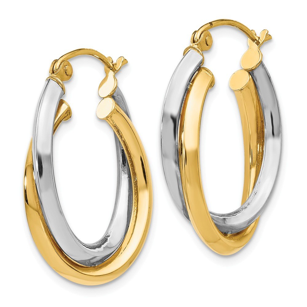 14K Two-Tone Gold Polished Oval Hinged Hoop Earrings for Women - Elegant Everyday & Special Occasion Jewelry Gift