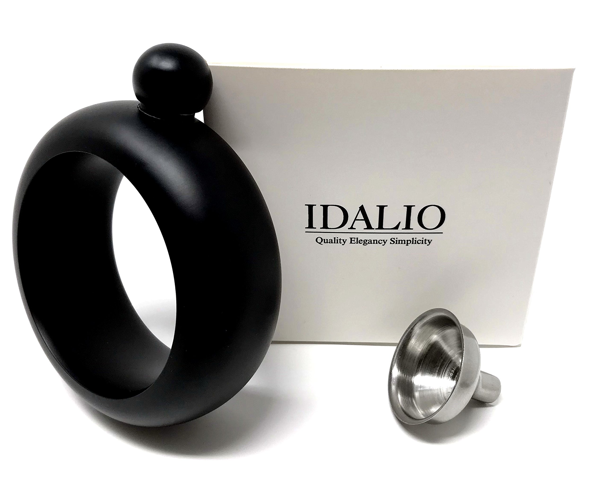 IDALIO 3.5oz Stainless Steel Matte Black Bangle Bracelet Flask for Women - Discreet Liquor Container with Funnel & White Gift Box | Perfect for Parties, Travel & Secret Drinking