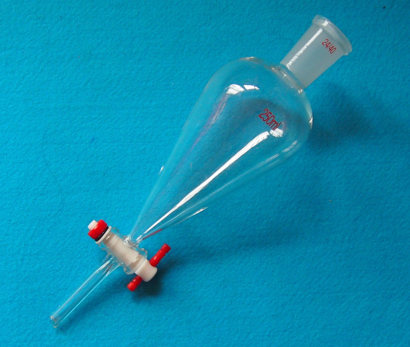 250ml 24/40 Glass Pear-Shaped Separatory Funnel with PTFE Stopcock & Straight Drop Tube - Ideal for Chemical Extraction, Lab Distillation & Essential Oil Separation