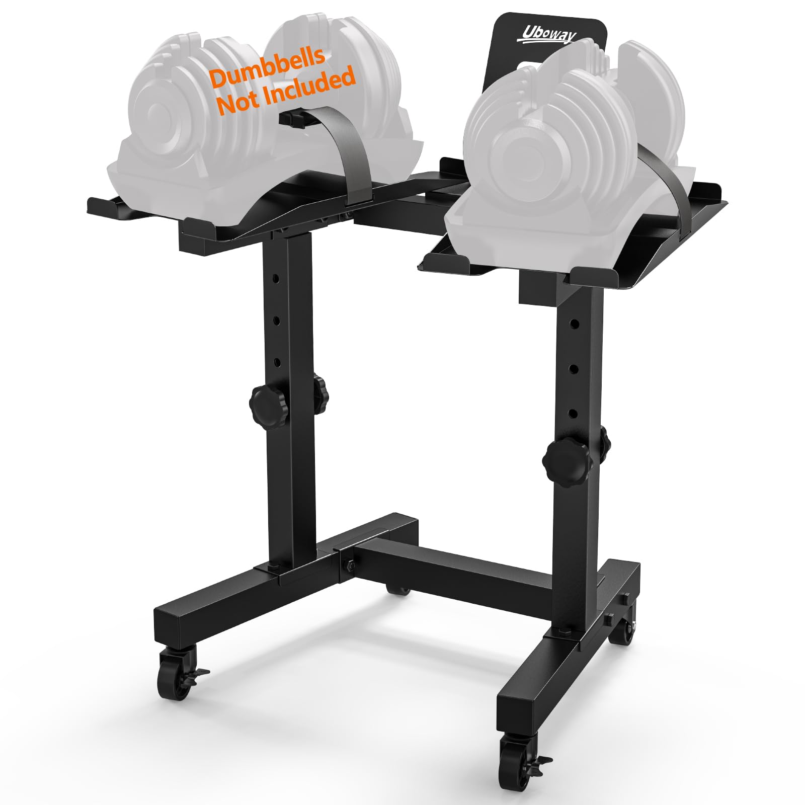 Adjustable Dumbbell Stand with 4-Level Height Adjustment - Uboway Weight Rack with Tablet Holder, Durable Casters & Bonus Foot Pads - Perfect for Home Gym, Workout & Fitness Training - Compatible with Adjustable Dumbbell Sets