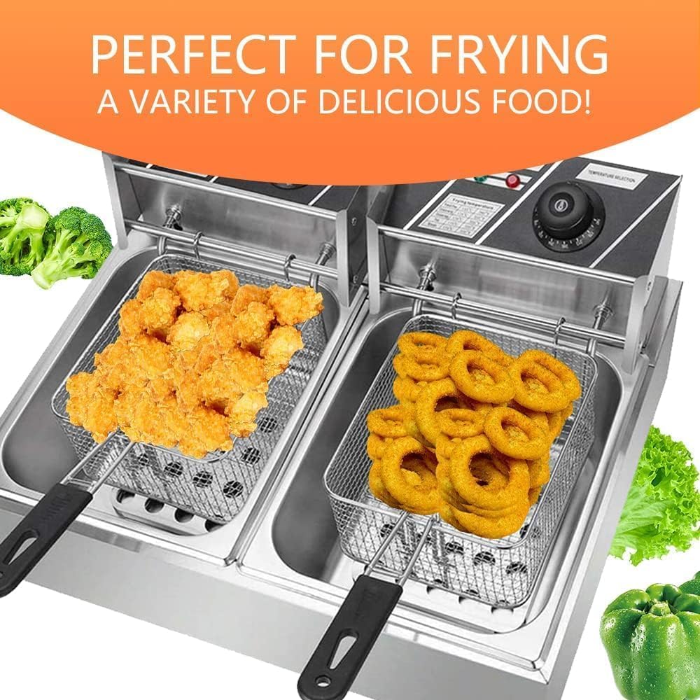 **RICA-J 3500W Commercial Electric Deep Fryer - 12L Stainless Steel Oil Tank with Basket & Lid for Restaurants, Fast Food Shops & Home Use - Perfect for Frying Chicken, French Fries, Fish & Donuts**