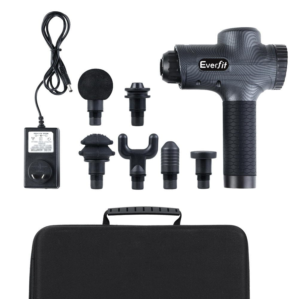 Everfit Deep Tissue Massage Gun - 30 Speed Levels & 6 Interchangeable Heads - Rechargeable Percussion Muscle Massager for Pain Relief & Recovery (Grey) - Perfect for Athletes, Gym Lovers & Home Use