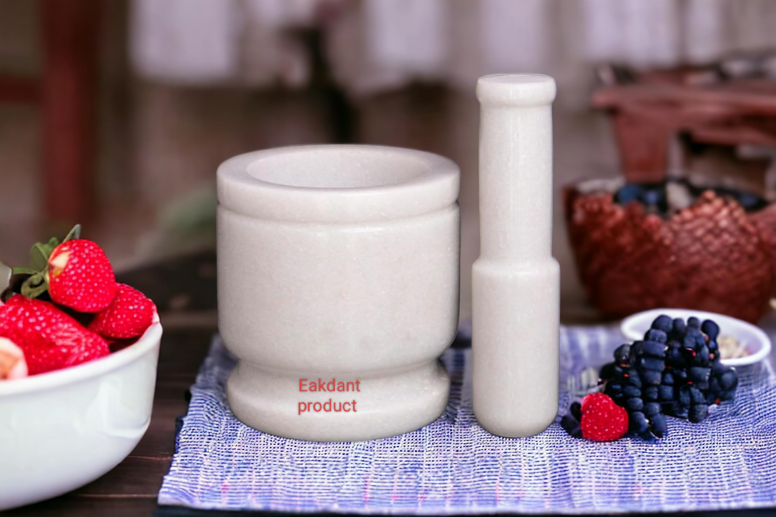 Natural Stone Grinder & Mortar Pestle Set - Large 5x5 Inch for Spices, Herbs, Garlic, Ginger - Traditional Handmade Kallu, Kunda, Dasta - Perfect for Indian Cooking, Ayurvedic Remedies & Kitchen Use