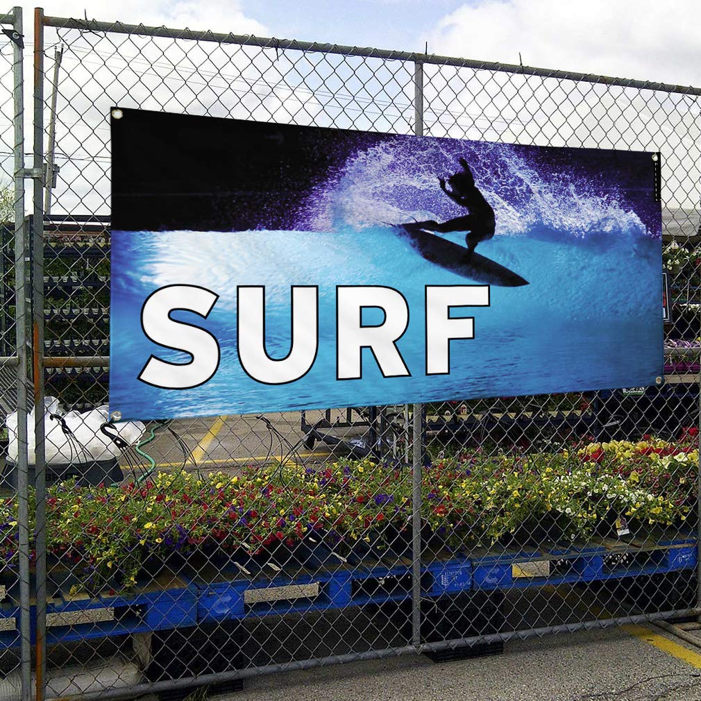 Custom Vinyl Banners 60x144 Inches - Weatherproof Outdoor Advertising Signs with 10 Grommets for Surf Shops, Sports Events & Industrial Yard Use | Durable Blue Commercial Signage for Beach Promotions, Business Displays & Retail Marketing