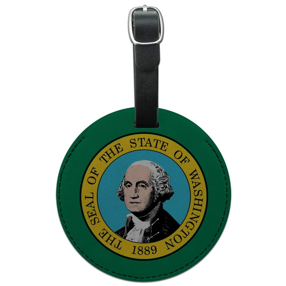 Washington State Flag Round Leather Luggage Tag - Personalized Suitcase ID Tag for Travel, Carry-On Bags & Backpacks | Durable & Stylish Travel Accessory