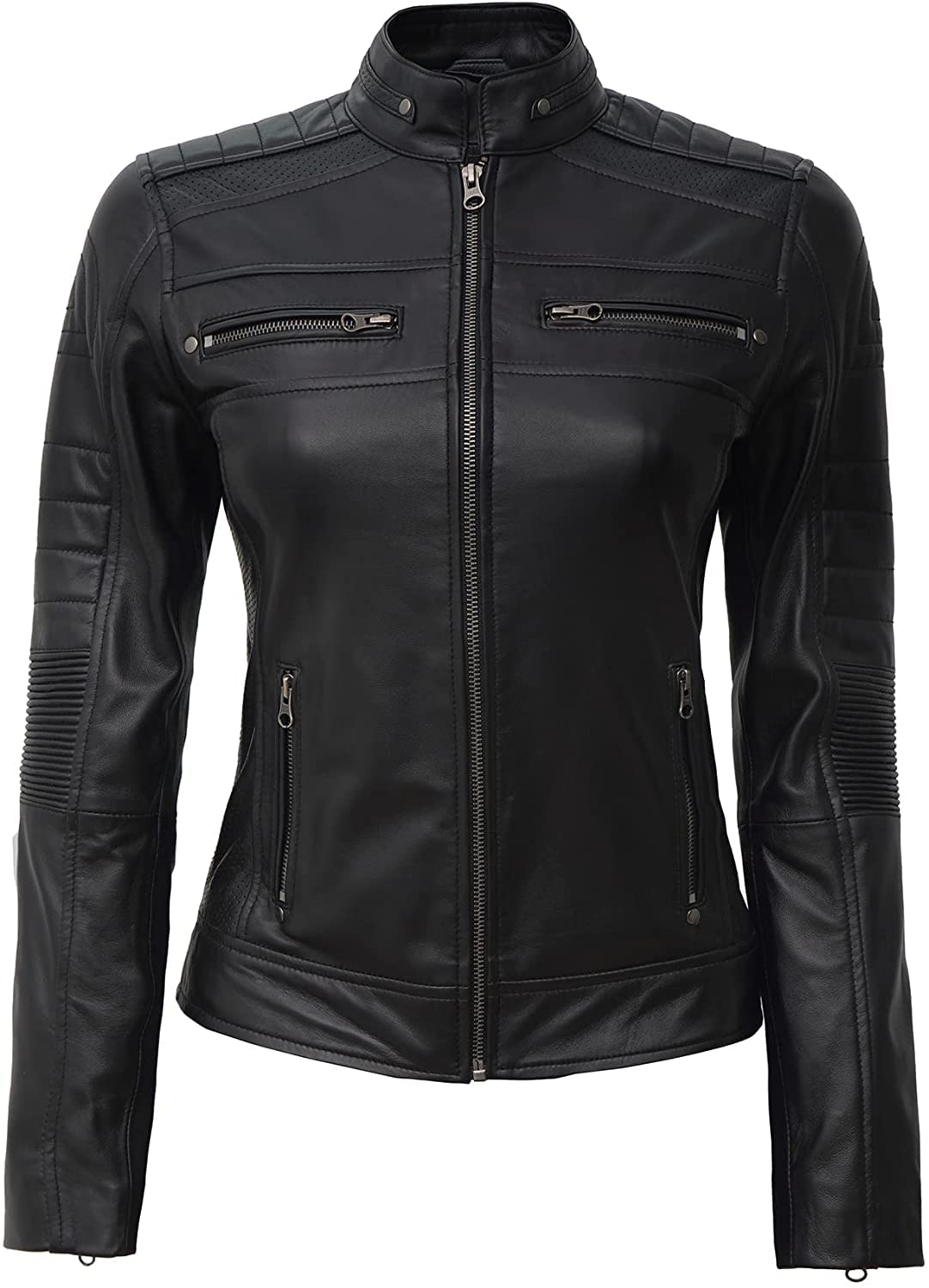Women's Biker Leather Jacket - Genuine Lambskin Cafe Racer Motorcycle Jacket for Women | Stylish & Durable Riding Gear for Motorcycle Enthusiasts & Fashion Lovers