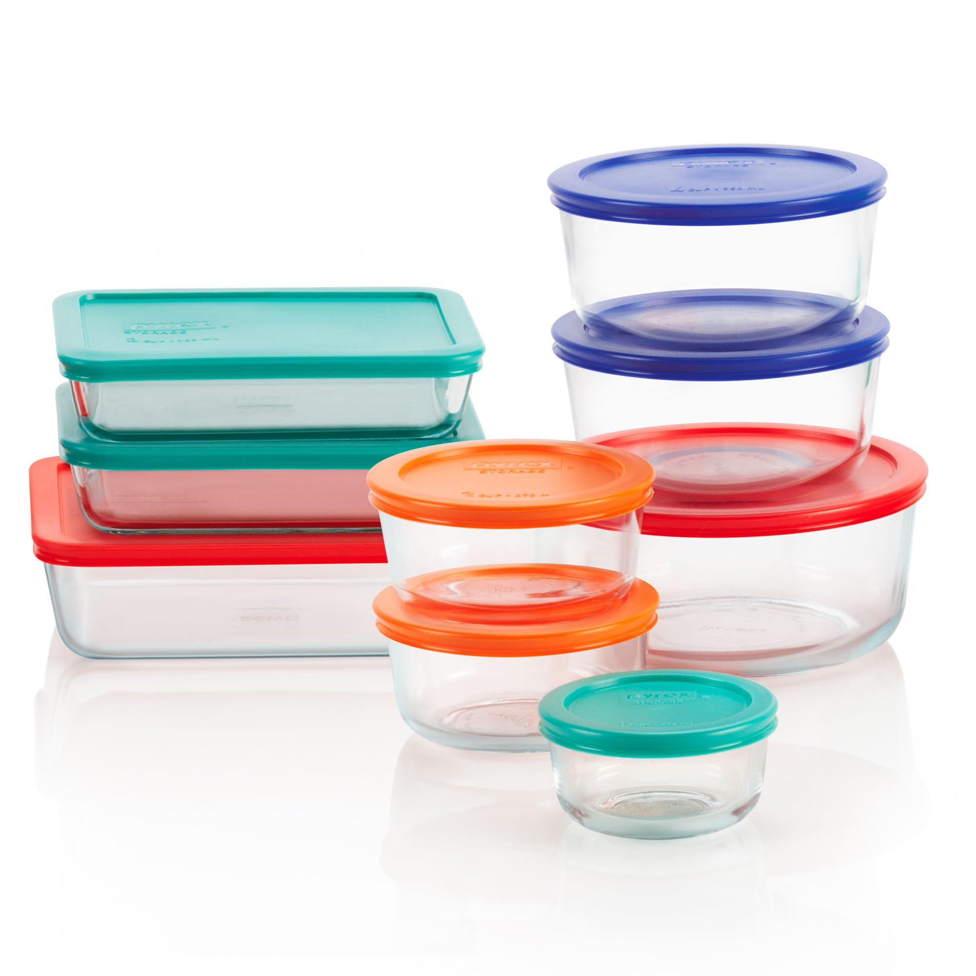 Pyrex Simply Store 9-Piece Glass Food Storage Container Set with Lids - BPA-Free, Microwave & Dishwasher Safe - Round and Rectangular Containers for Meal Prep, Leftovers & Pantry Organization