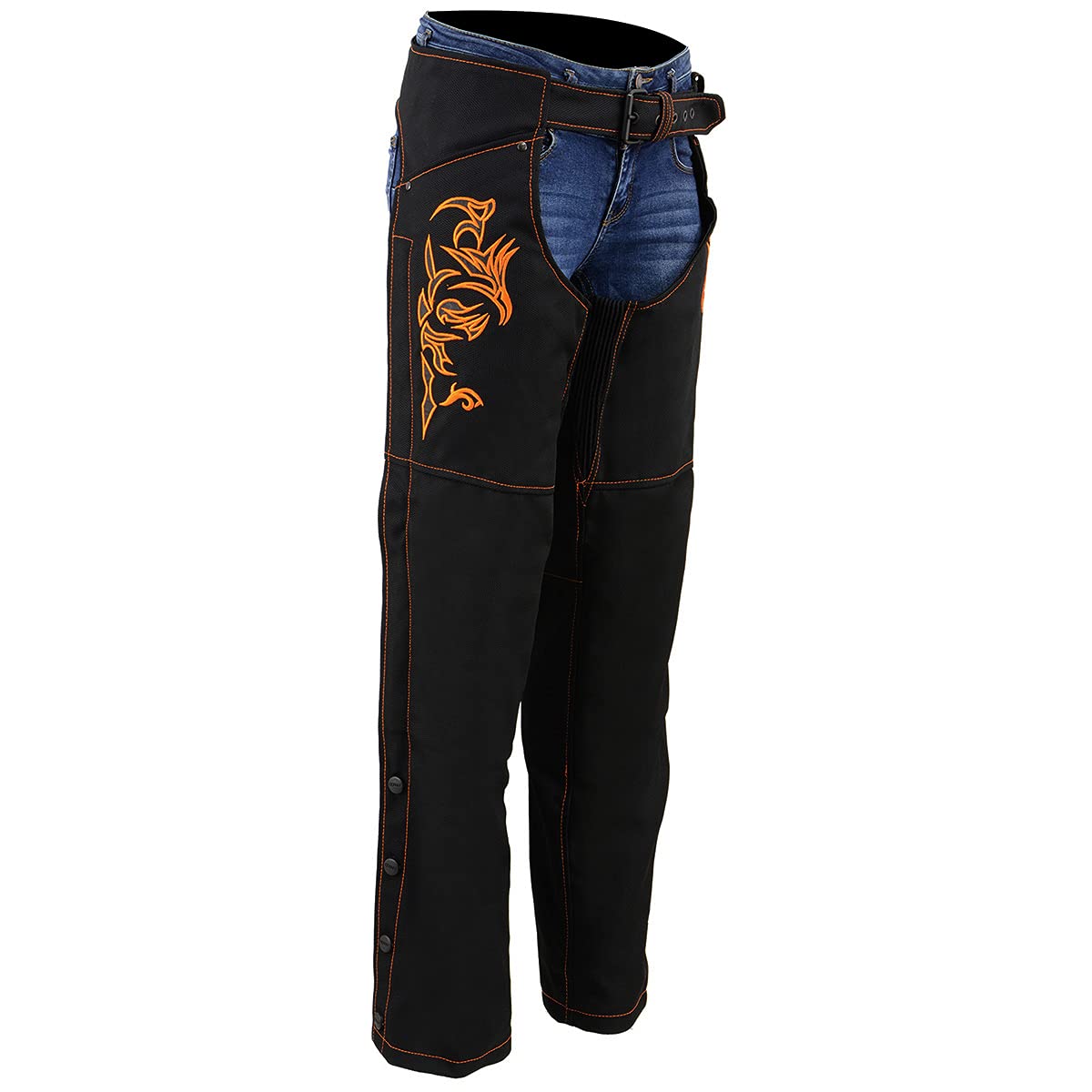 Milwaukee Leather SH1182 Women's Black & Pink Textile Motorcycle Riding Chaps with Tribal Embroidery - Perfect for Harley Davidson & Cruiser Bikes Riding Protection