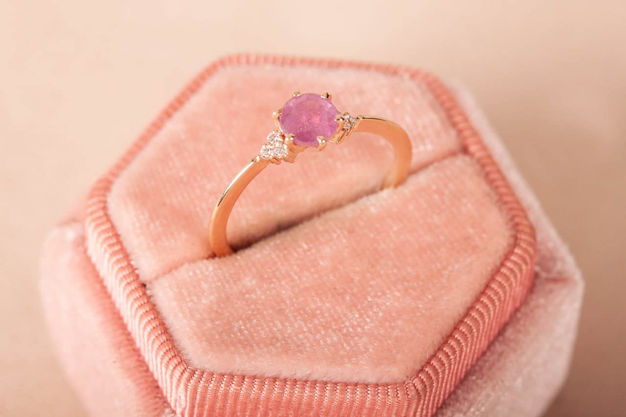 14K Solid Gold Natural Ruby Ring for Women - Pink Stone Engagement Ring, Unique Promise & Proposal Ring in Rose Gold (Size 8) | Perfect for Cocktail Parties, Anniversaries & Romantic Gifts