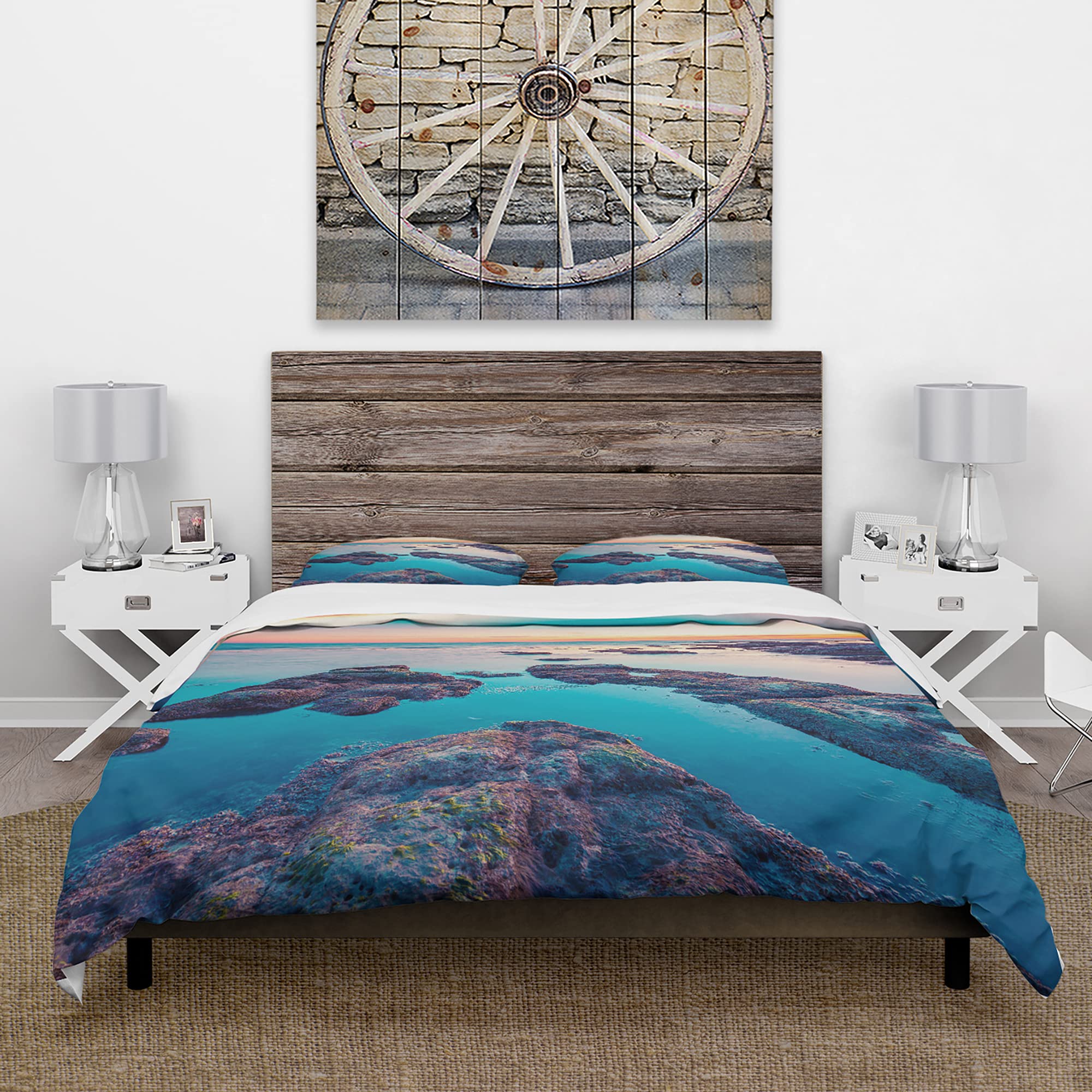 Blue Sicily Island Nautical Duvet Cover Set Queen - 3 Piece Coastal Beach Bedding for All Seasons | Perfect for Beach House, Coastal Decor & Nautical Themed Bedrooms