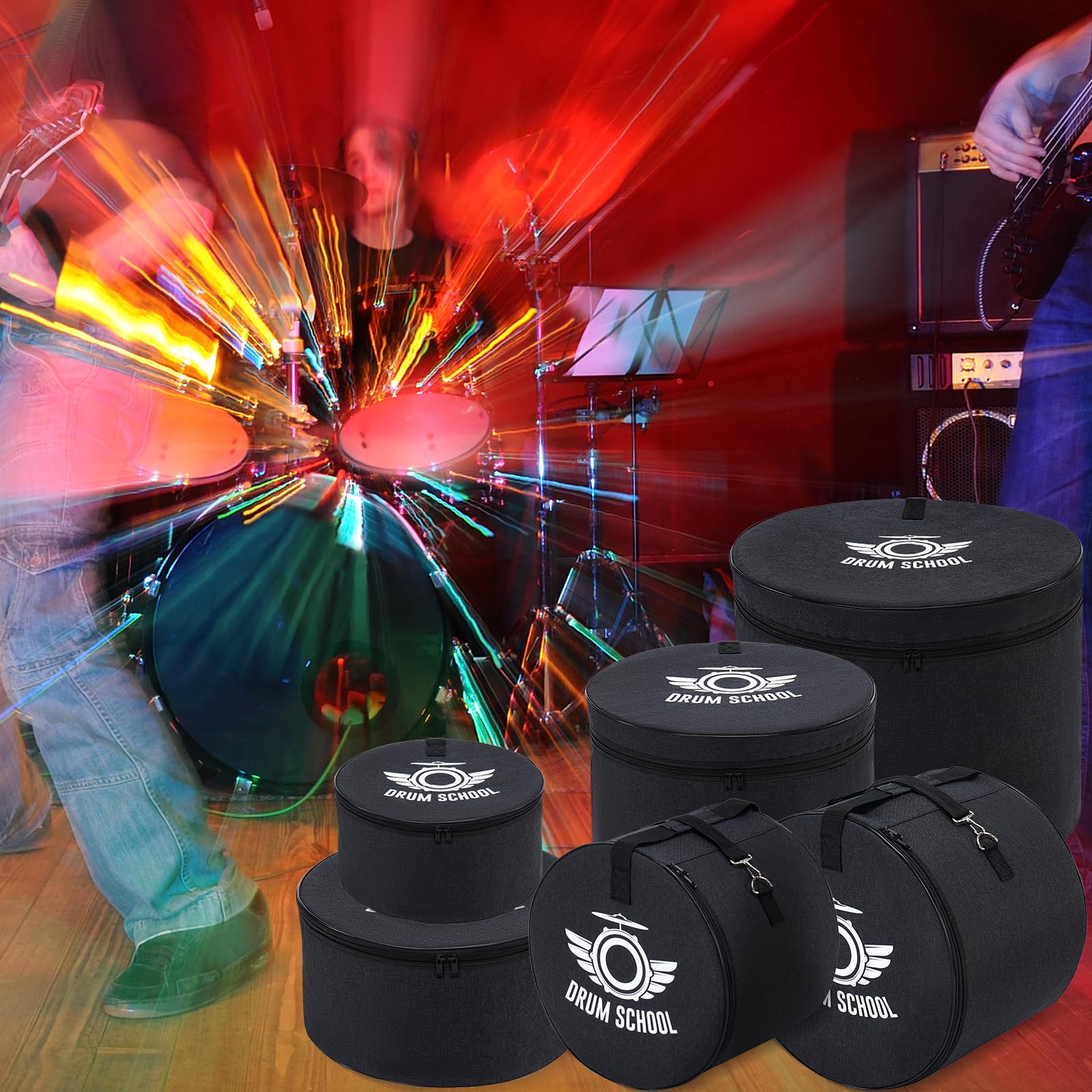 6-Piece Drum Bags Set - Padded Soft Carrying Cases for 10