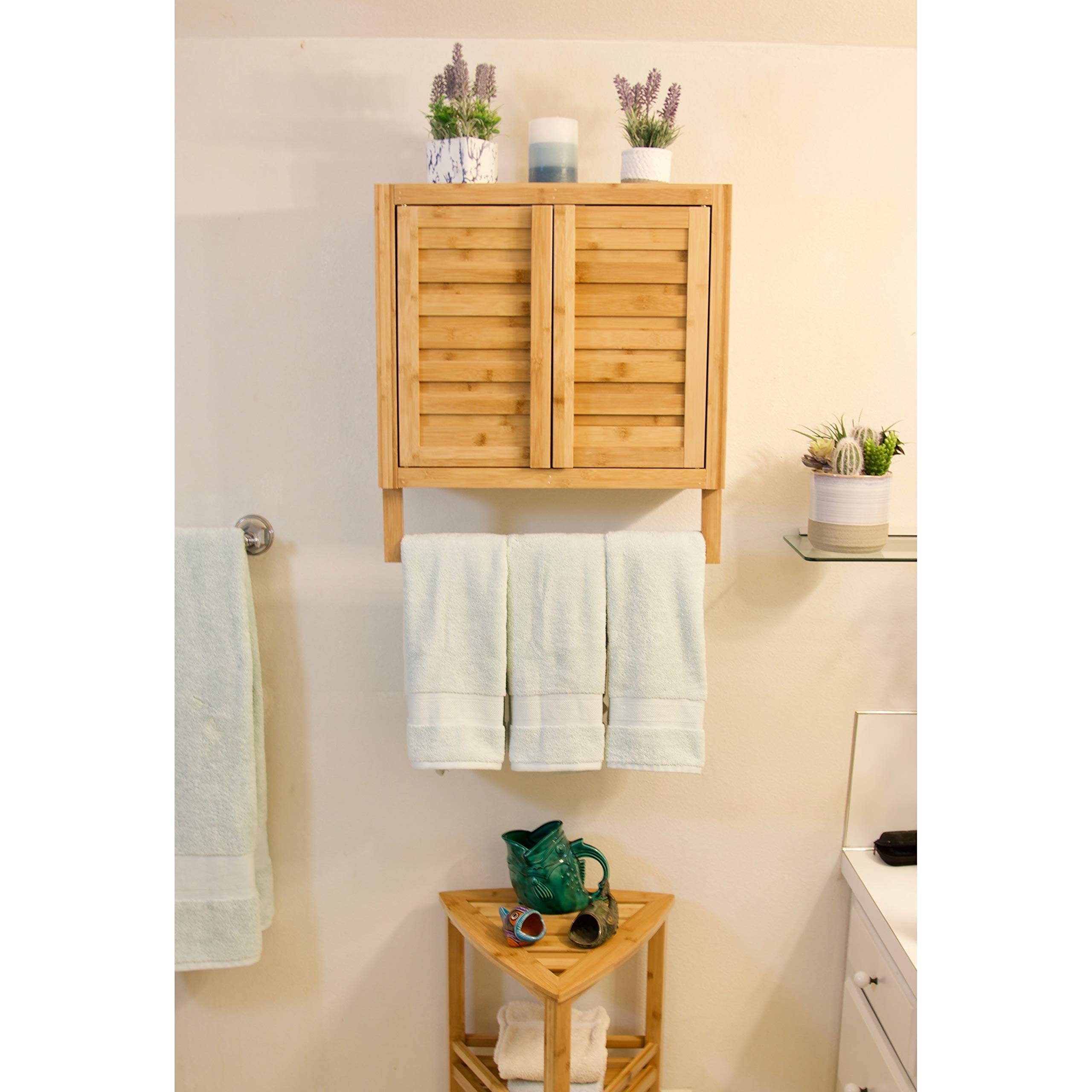 Burning Tree Solid Bamboo 2-Door Wall Mount Spice Cabinet - Modern Contemporary Kitchen Storage with Adjustable Shelves & Hardware - Perfect for Organizing Spices, Herbs, and Pantry Items in Small Kitchens