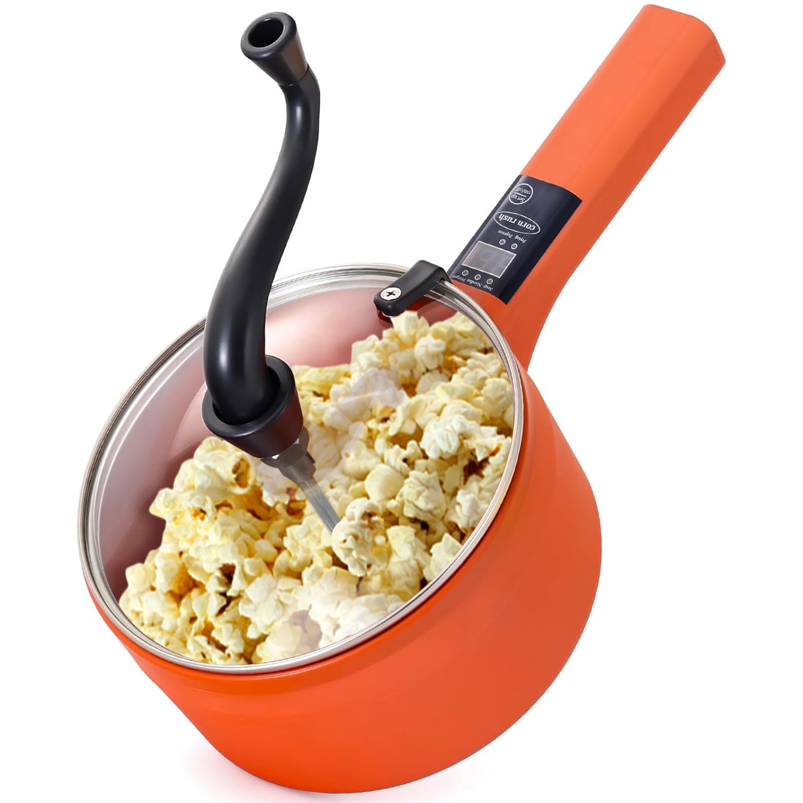 Upgraded 1L Multifunctional Electric Hot Pot Cooker - Non-Stick Stainless Steel Mini Portable Ramen Popcorn Maker with Adjustable Temperature & Long Handle for Steak, Egg Soup | Perfect for Camping, Travel & Dorm Cooking (Orange)