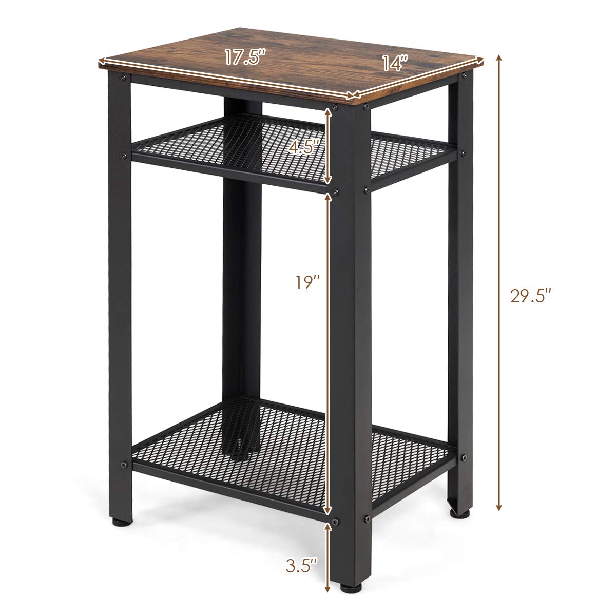 Safeplus Modern End Table - 2 Tier & 3 Tier Side Table with Metal Mesh Storage Shelves, Industrial Nightstand for Living Room & Bedroom - Perfect for Small Spaces, Apartment Decor & Coffee Table Alternative