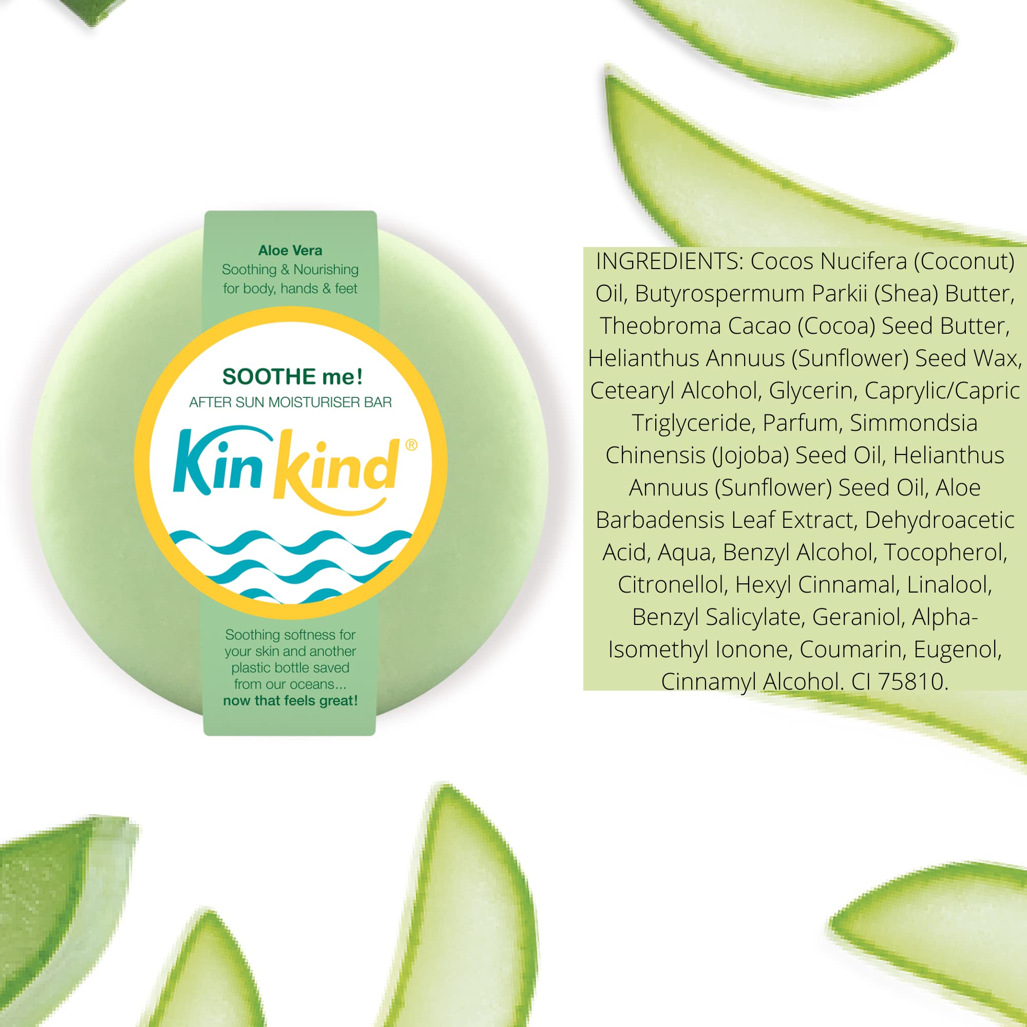 KinKind SOOTHE Me! Aloe Vera After Sun Lotion Bar - Vegan, Cruelty-Free with Shea & Cocoa Butter for Sunburn Relief & Skin Nourishment | No Leak Plastic-Free | Perfect for Beach, Pool & Outdoor Activities