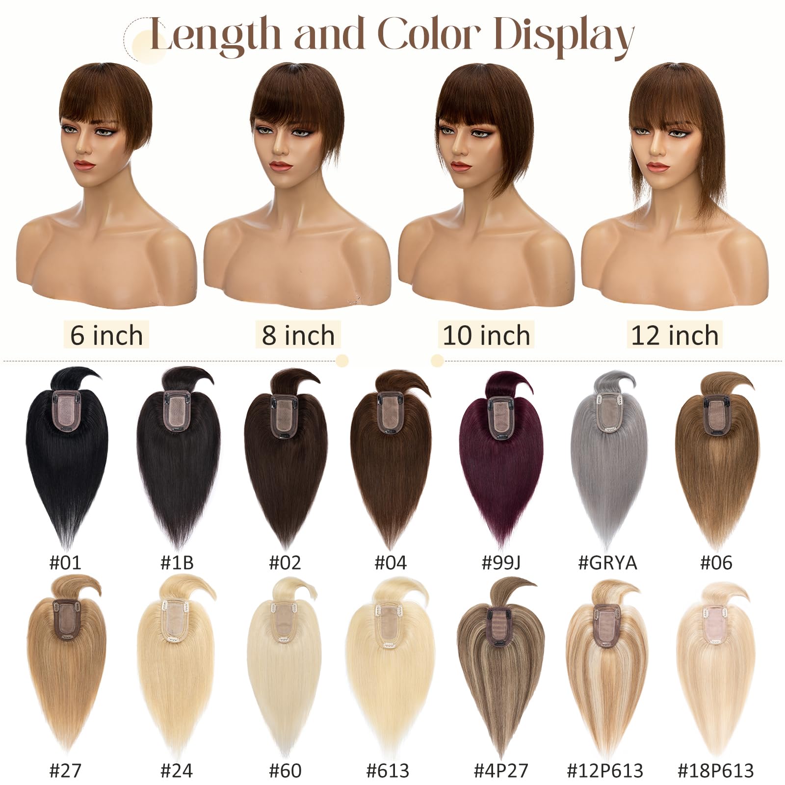 100% Remy Human Hair Toppers for Women with Bangs - 10 Inch Clip-In Hair Topper for Thinning Hair in #2R Chocolate Brown | Natural Looking Hair Replacement for Daily Wear & Special Occasions