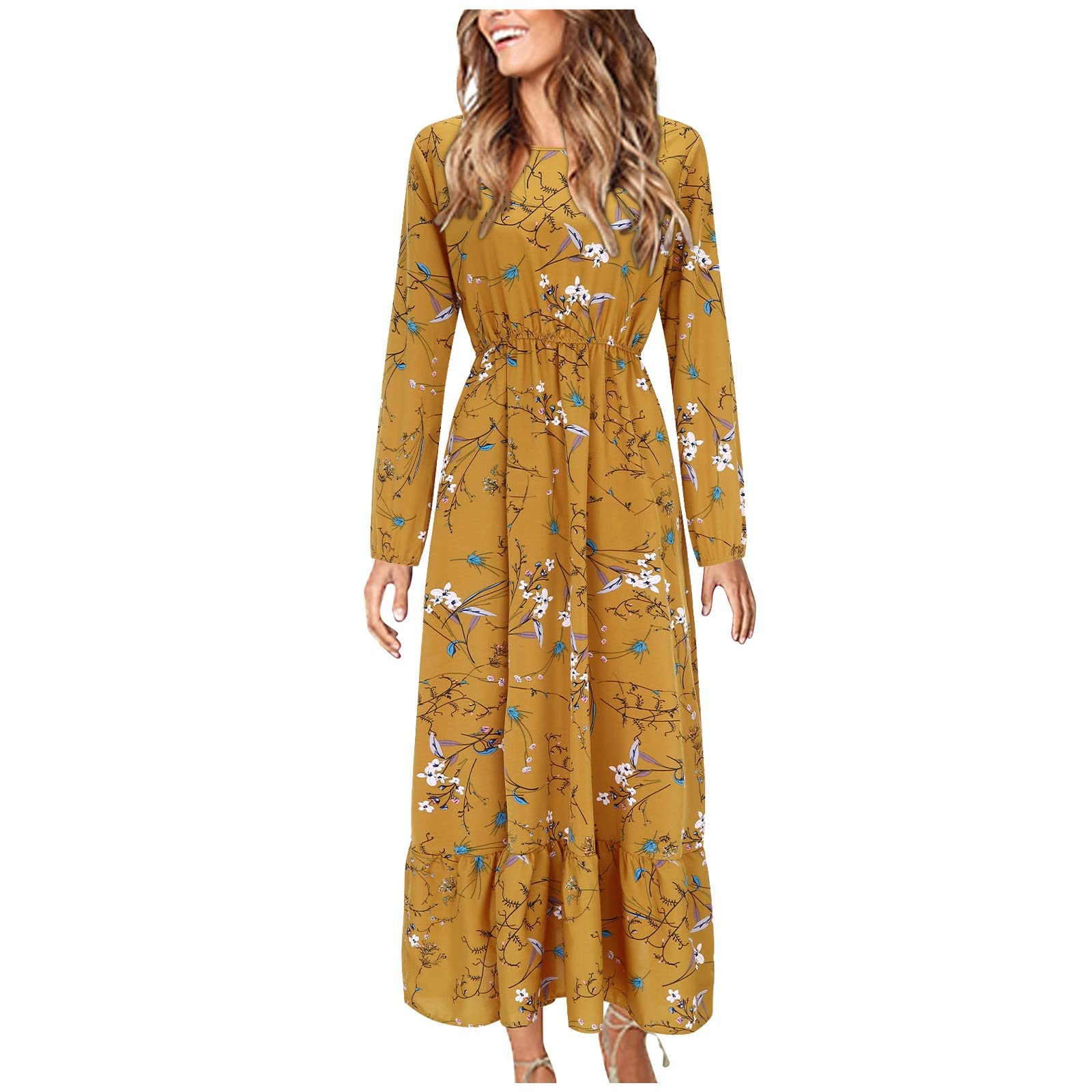 Pinkpaopao Women's Long Sleeve Swing Dress - Flowy Boho High Waist Party Dress for Fall | Casual & Elegant Outfit for Date Night, Office Wear, and Special Occasions