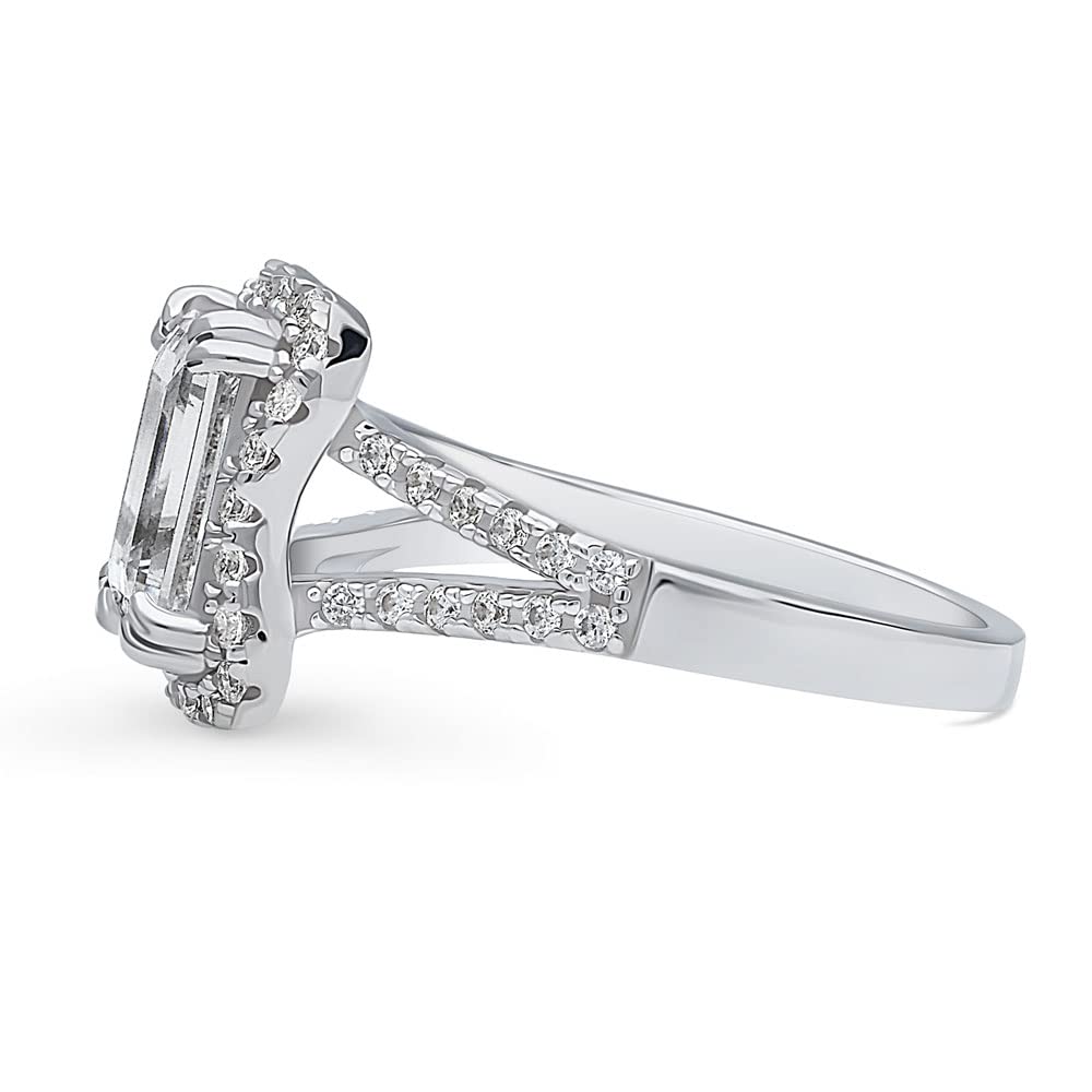 BERRICLE Sterling Silver Halo Wedding & Engagement Ring for Women - Step Emerald Cut Cubic Zirconia CZ, Woven Cocktail Split Shank Design, Rhodium Plated Size 4-10 | Perfect for Anniversary, Proposal, Valentine's Day Gift & Special Occasions