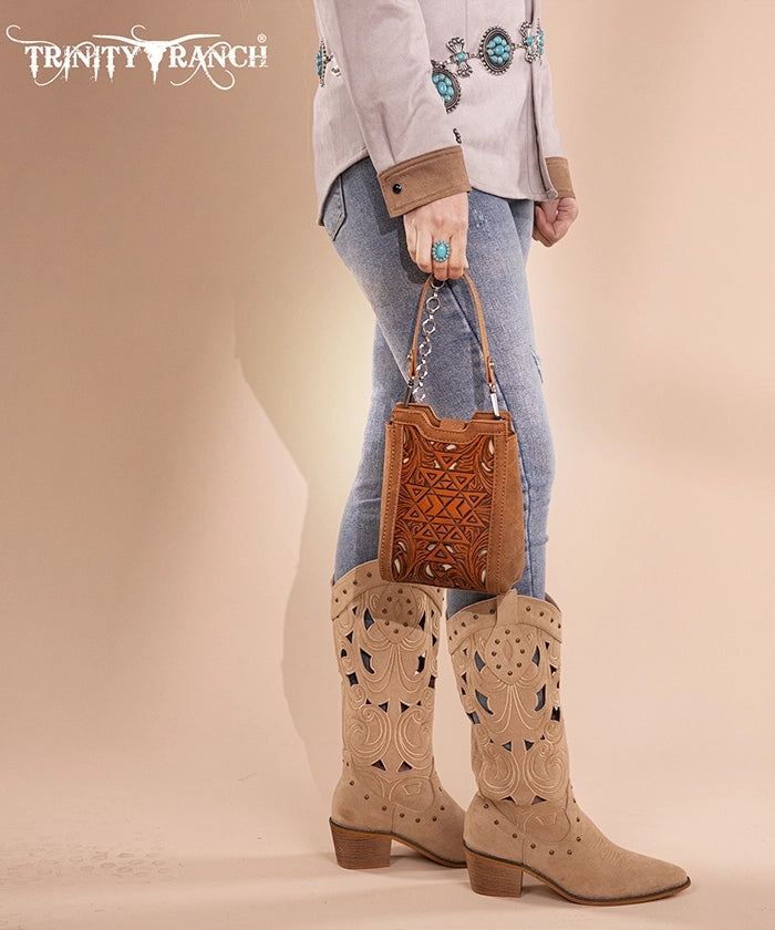 Trinity Ranch Floral Tooled Leather Mini Crossbody Bag for Women | Stylish Boho Purse for Everyday Use, Travel & Date Night